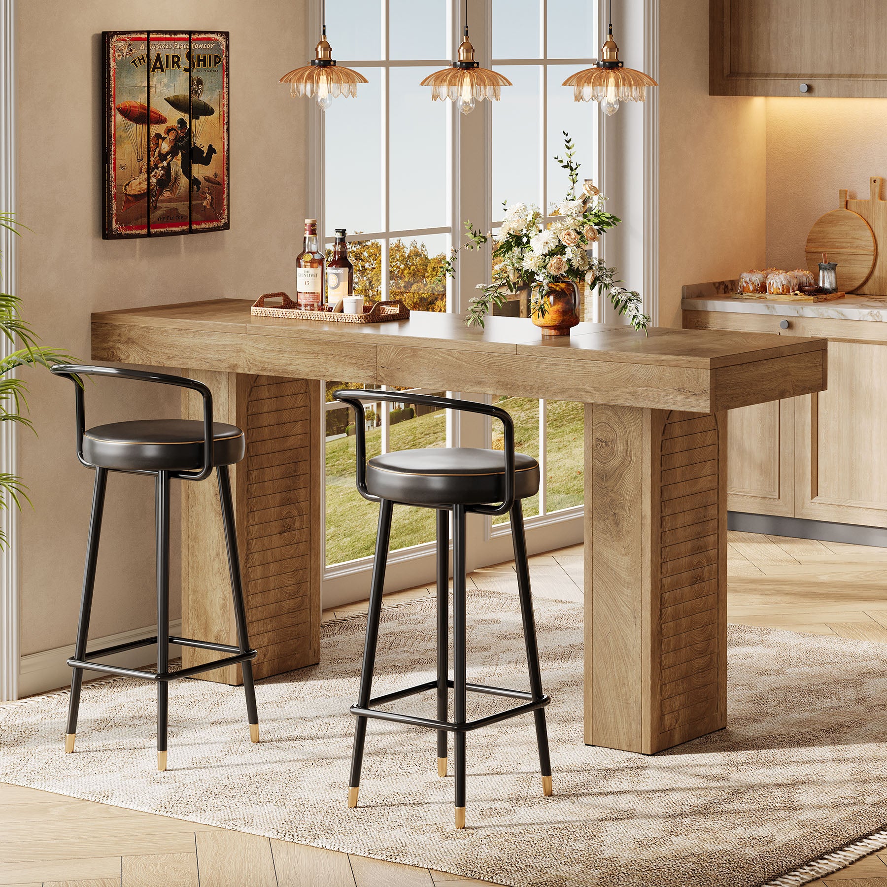 70.9" Bar Table, Counter Height Pub Table with Sturdy Pedestal Base - Image 3
