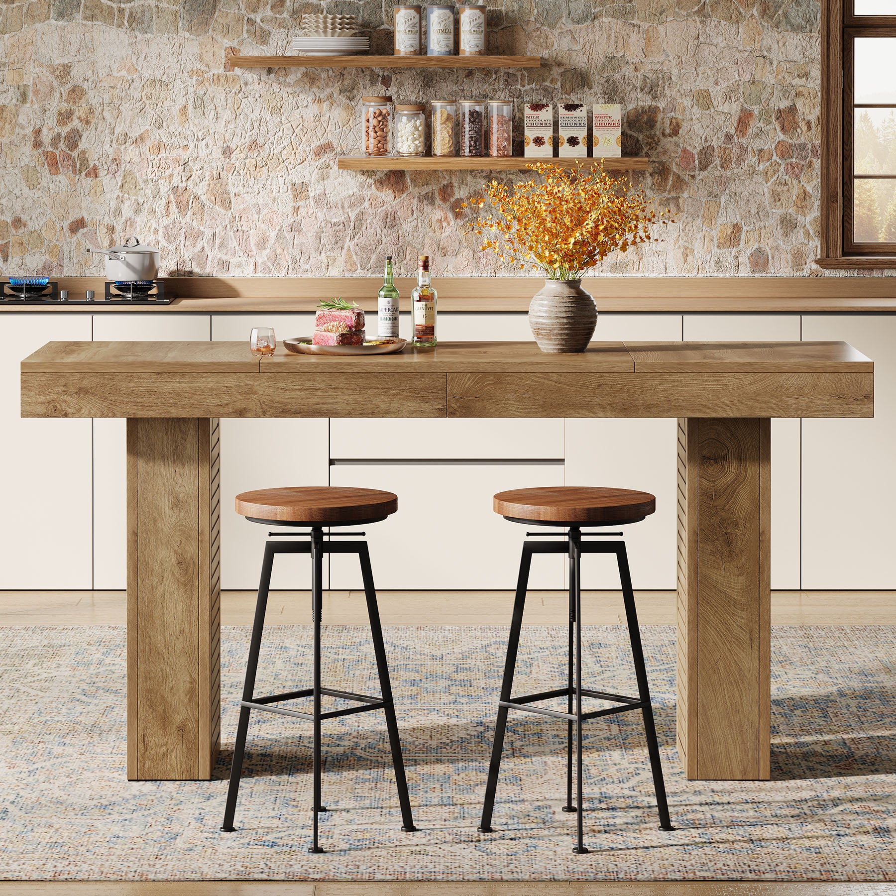 70.9" Bar Table, Counter Height Pub Table with Sturdy Pedestal Base - Image 4