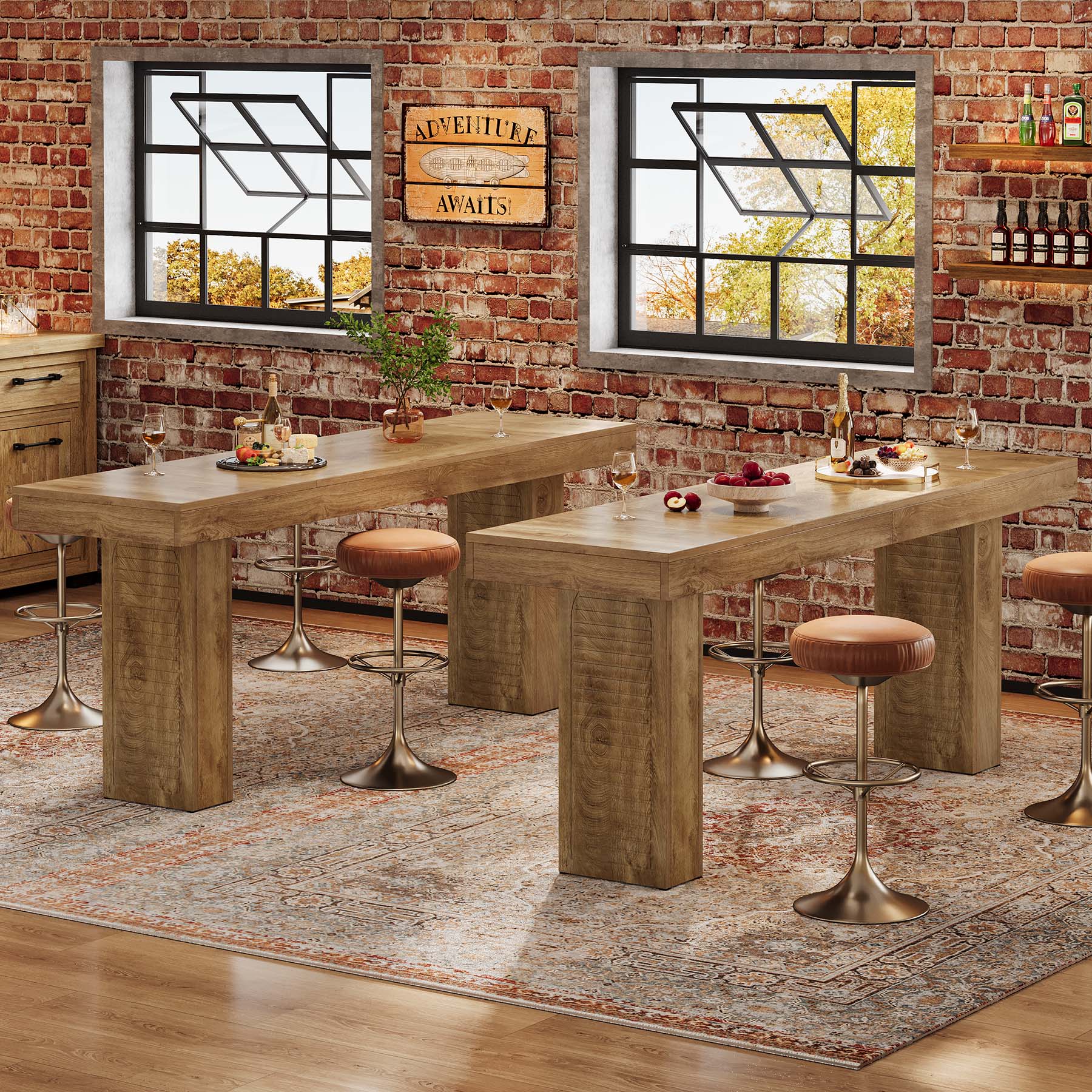 70.9" Bar Table, Counter Height Pub Table with Sturdy Pedestal Base - Image 5