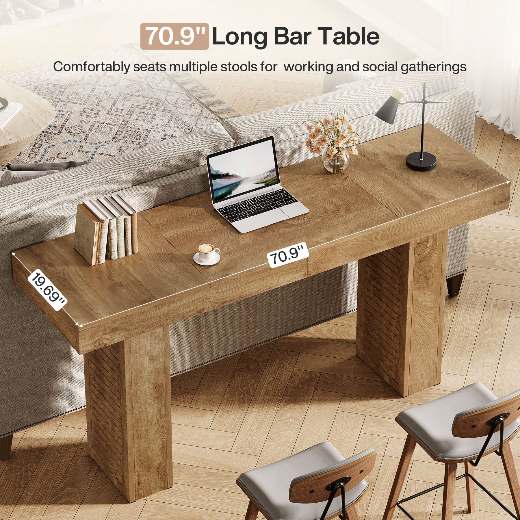 70.9" Bar Table, Counter Height Pub Table with Sturdy Pedestal Base - Image 7