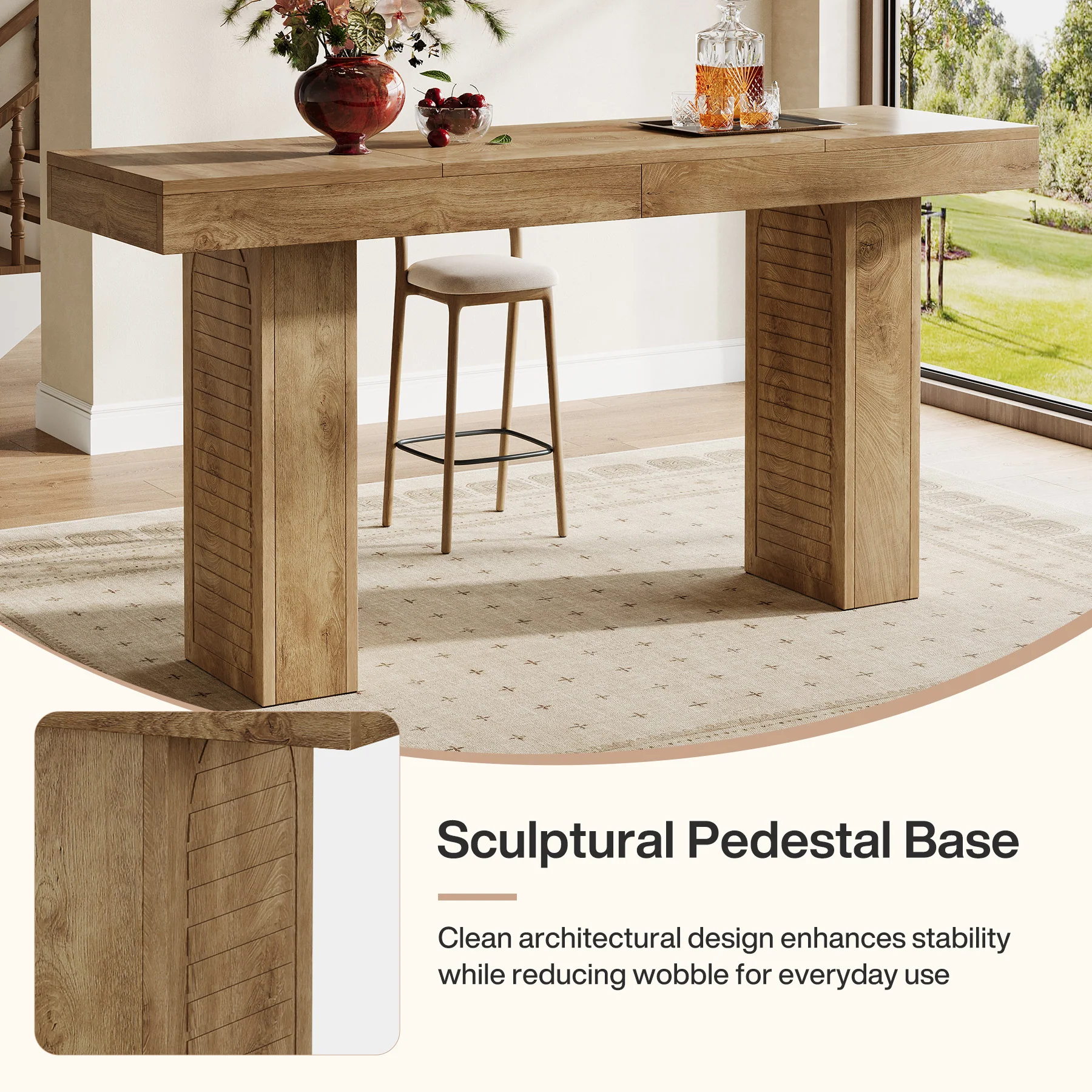70.9" Bar Table, Counter Height Pub Table with Sturdy Pedestal Base - Image 8