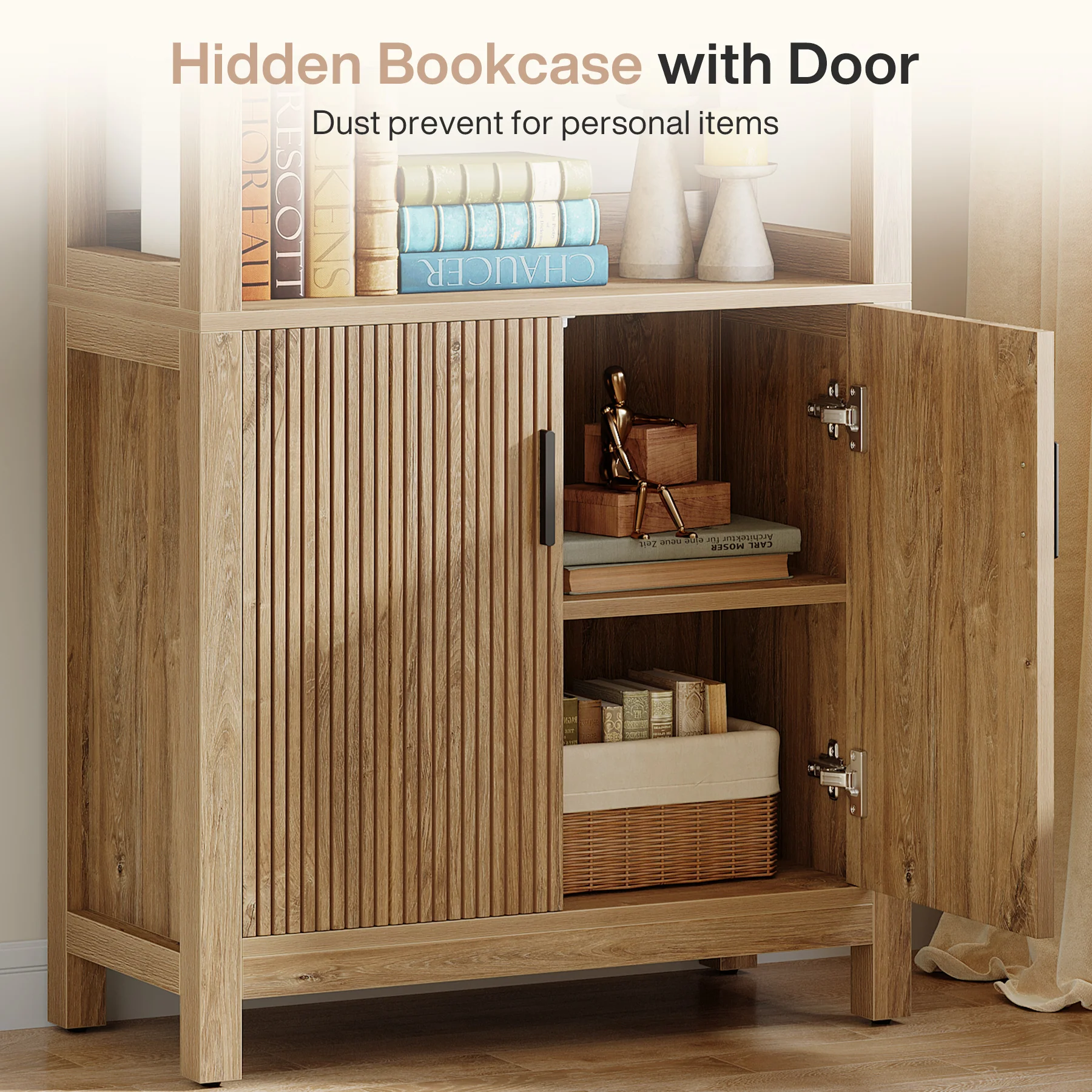 70.9" Bookcase, Wooden Bookshelf with 3-Tier Open Shelf and Door Cabinet - Image 8