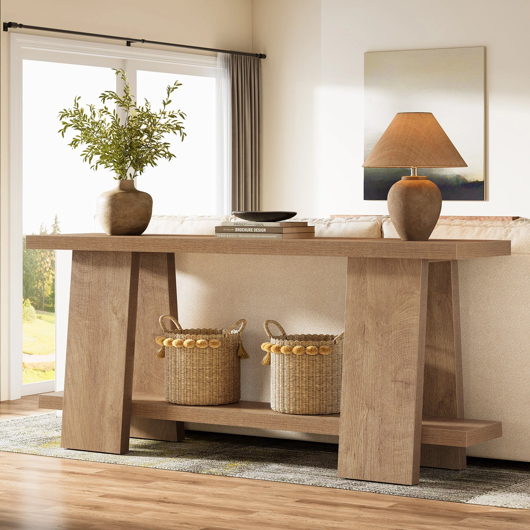 70.9" Console Table , 2-Tier Farmhouse Sofa Entryway Table for Living Room - Image 3