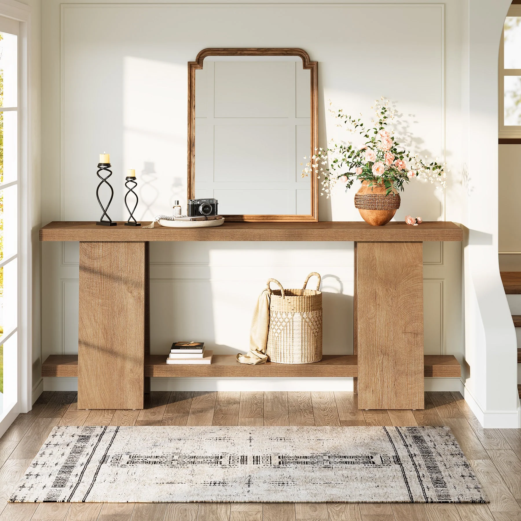 70.9" Console Table , 2-Tier Farmhouse Sofa Entryway Table for Living Room - Image 4