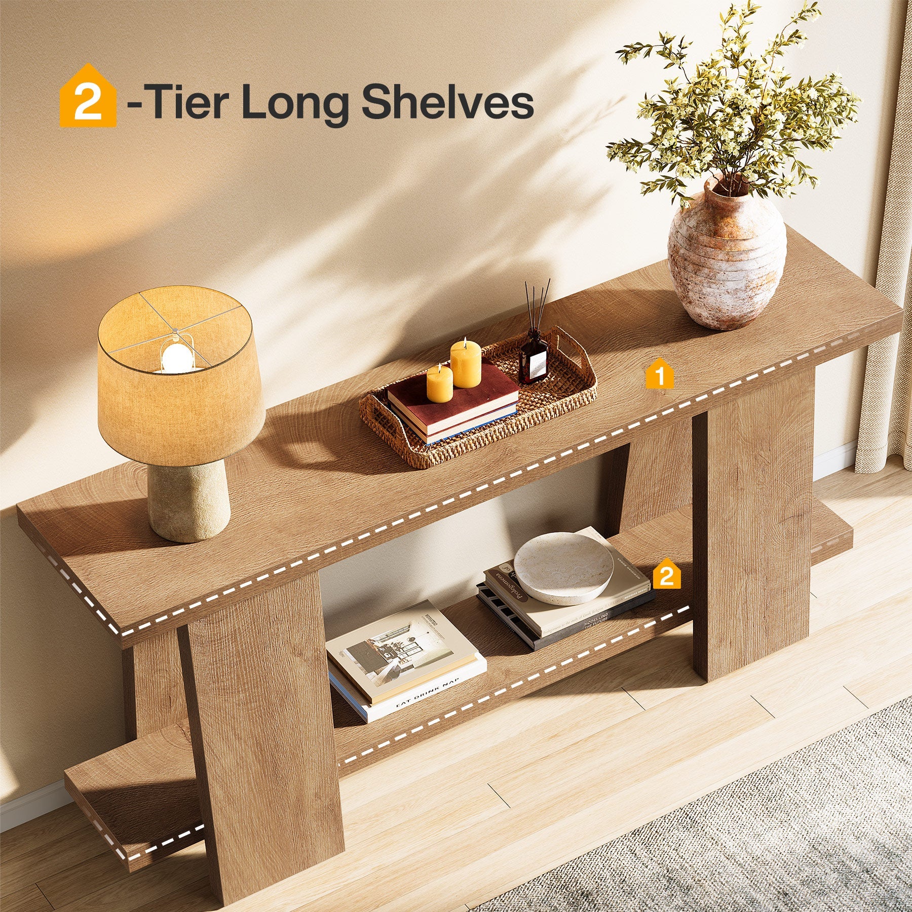 70.9" Console Table , 2-Tier Farmhouse Sofa Entryway Table for Living Room - Image 6