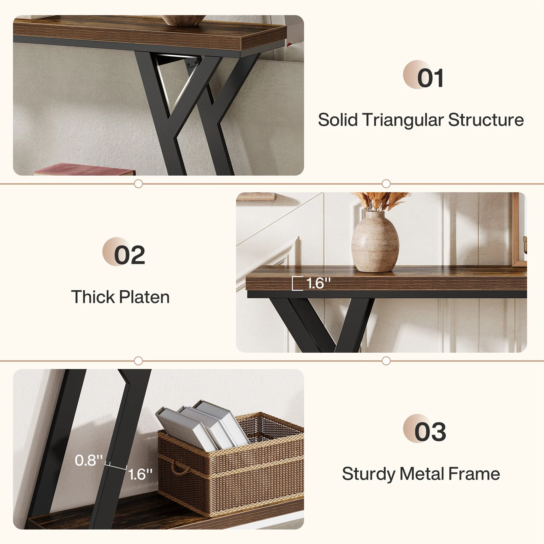 70.9" Console Table, Industrial Sofa Table Behind Couch with 2-Tier Storage Shelf - Image 7