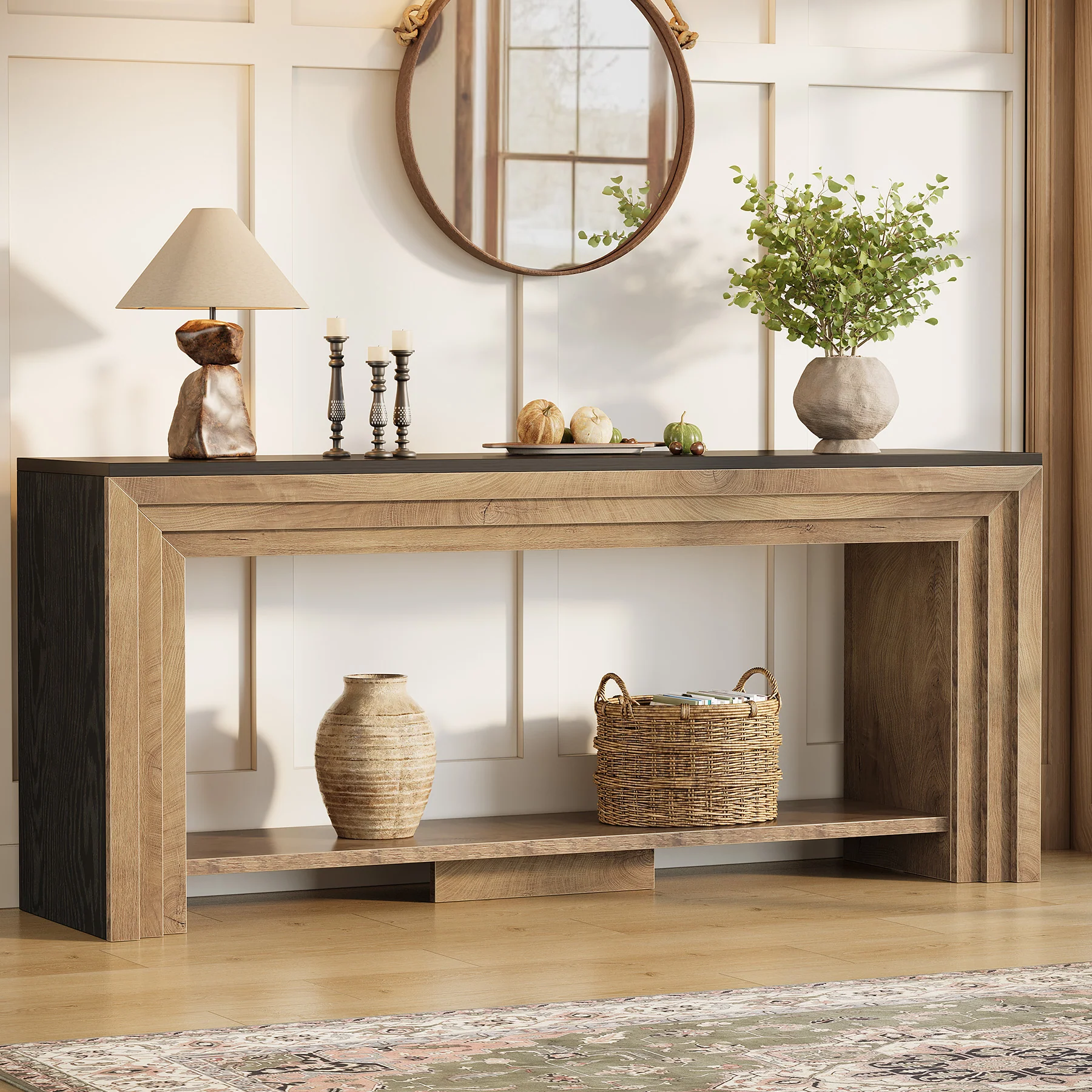 70.9" Console Table, 2-Tier Narrow Entryway Sofa Table with Storage - Image 8