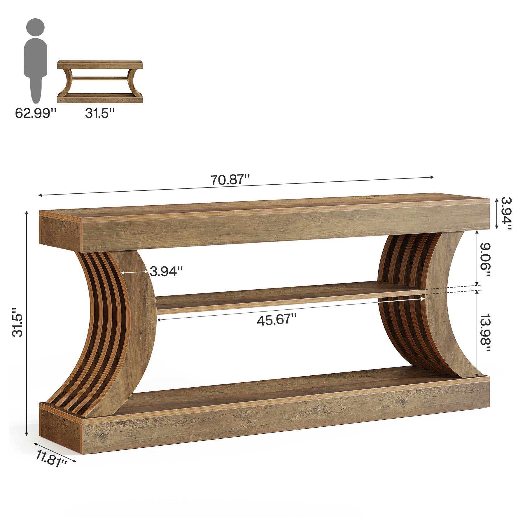 70.9" Console Table, 3-Tier Entryway Couch Table Behind Sofa - Image 2