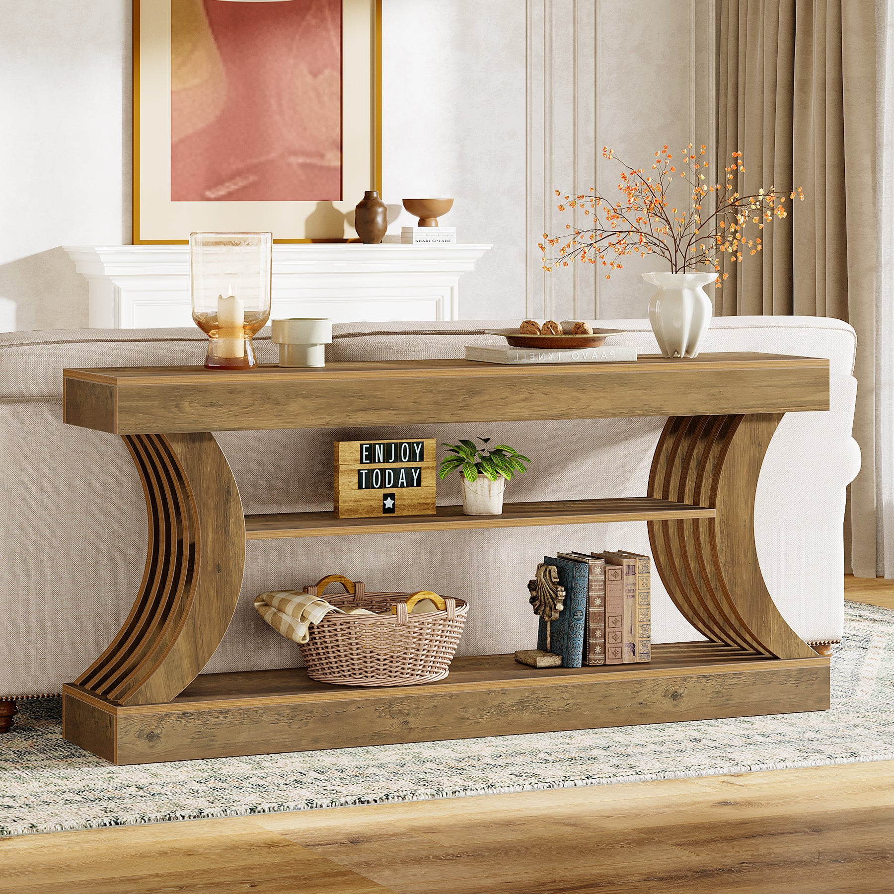 70.9" Console Table, 3-Tier Entryway Couch Table Behind Sofa - Image 3