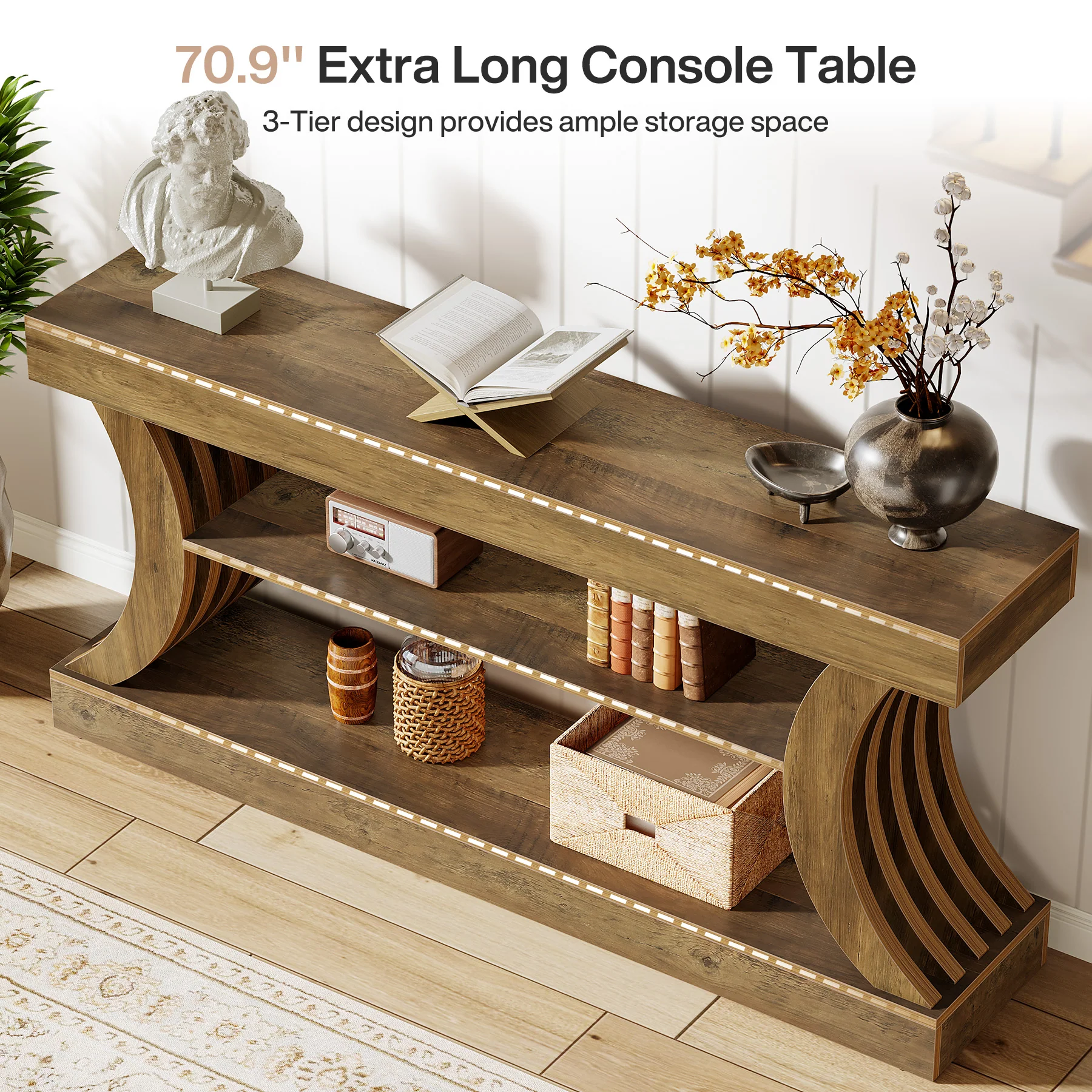 70.9" Console Table, 3-Tier Entryway Couch Table Behind Sofa - Image 6