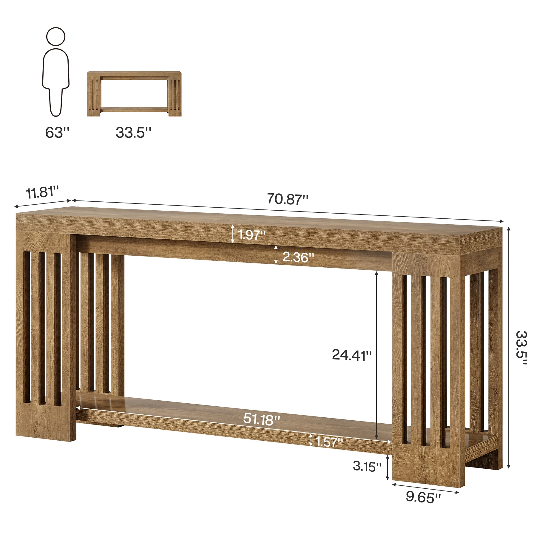 70.9" Console Table, Farmhouse 2-Tier Sofa Table with Vertical Stripe Legs - Image 2