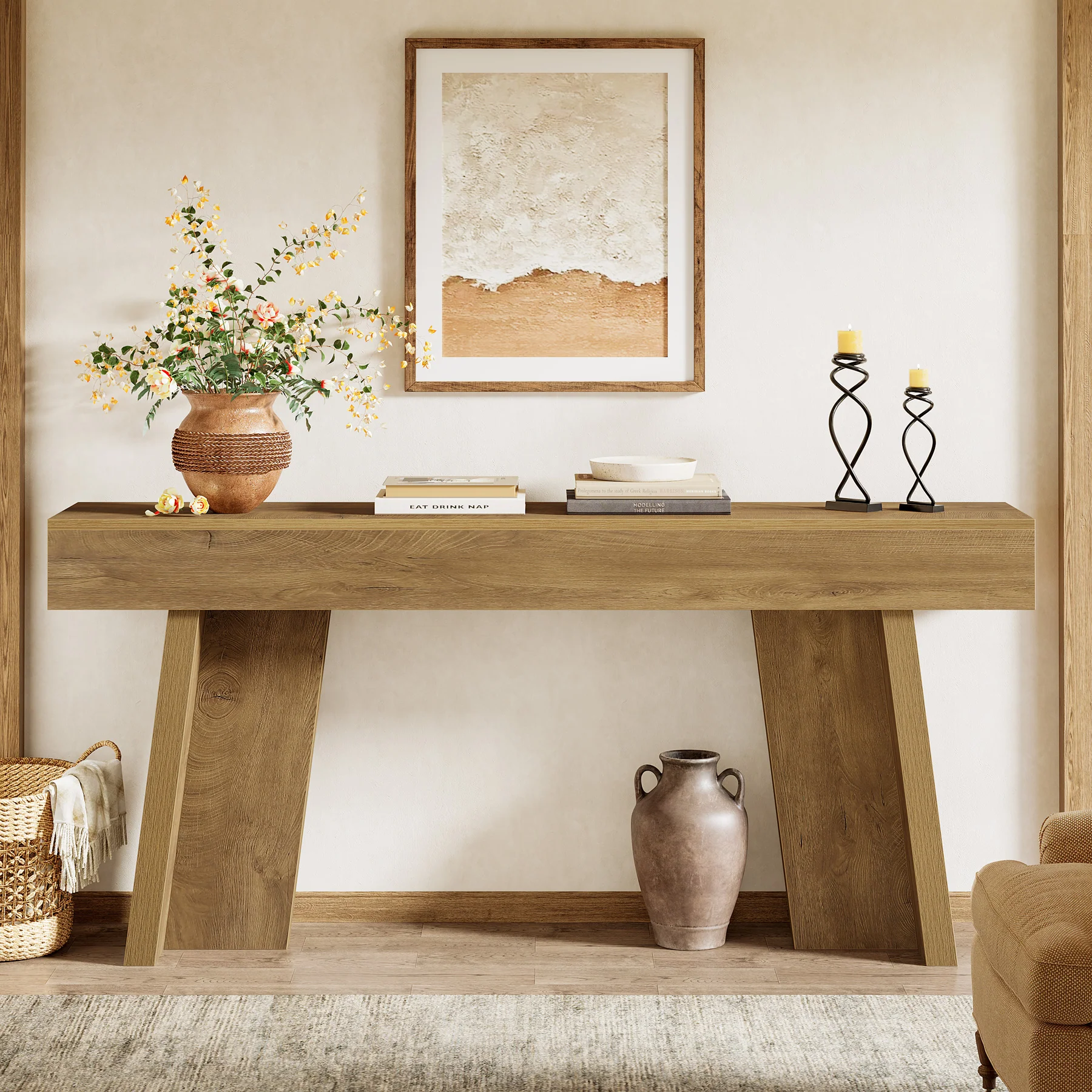 70.9" Console Table, Farmhouse Narrow Entryway Table Behind The Couch - Image 2
