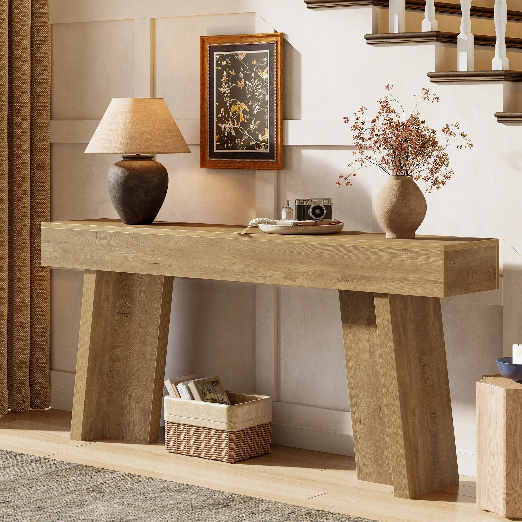 70.9" Console Table, Farmhouse Narrow Entryway Table Behind The Couch - Image 4