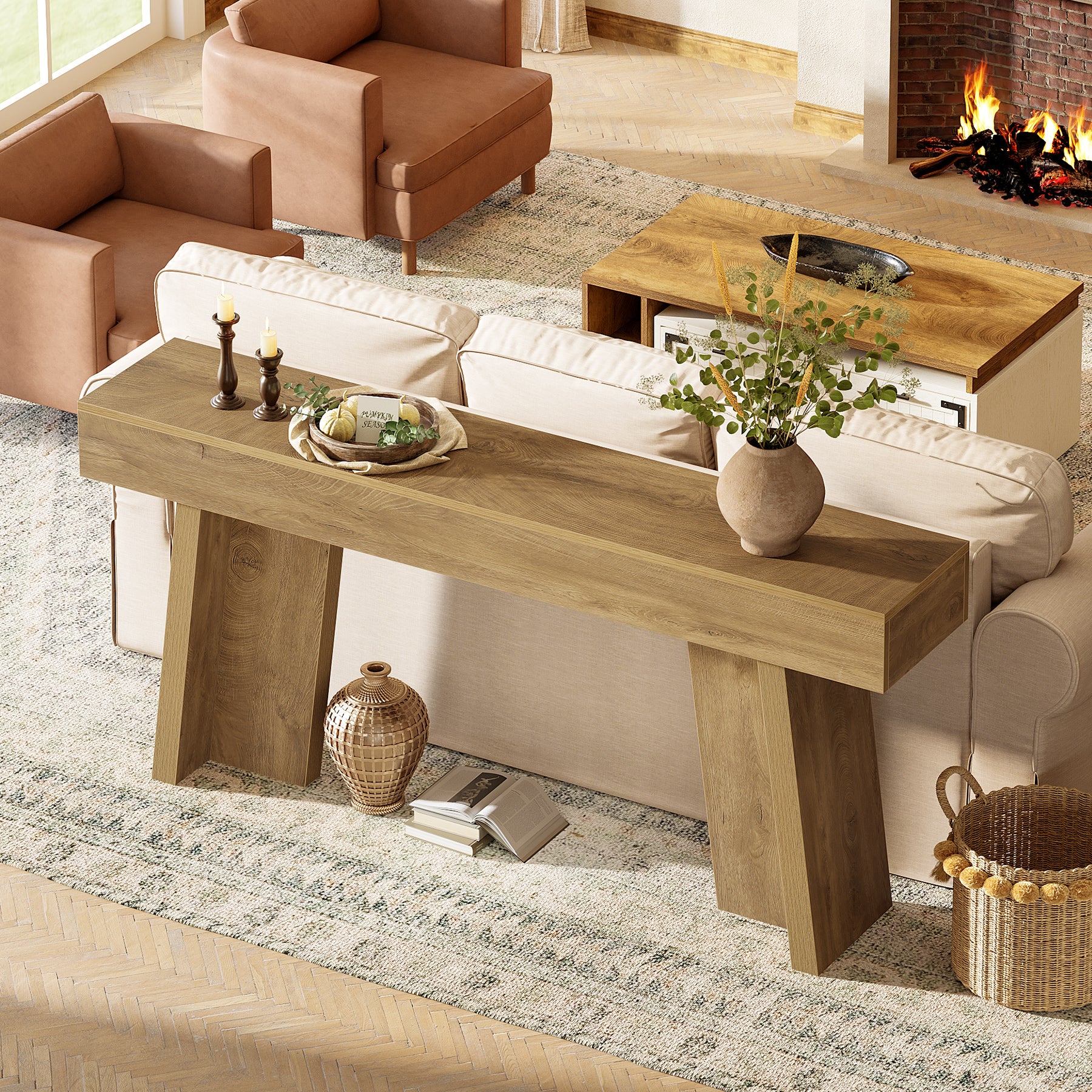 70.9" Console Table, Farmhouse Narrow Entryway Table Behind The Couch - Image 7