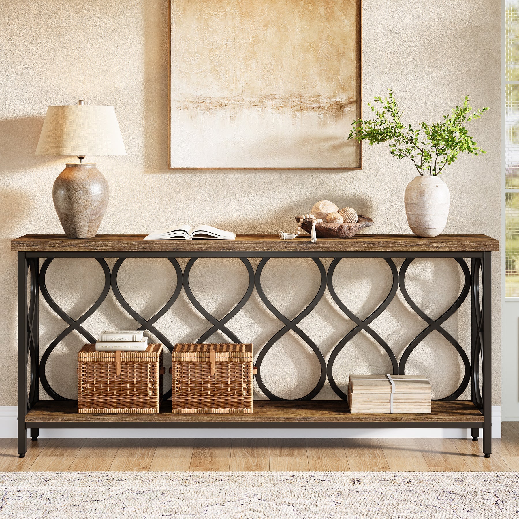 70.9" Console Table, Industrial Sofa Table 2-Tier Entryway Accent Table - Image 4