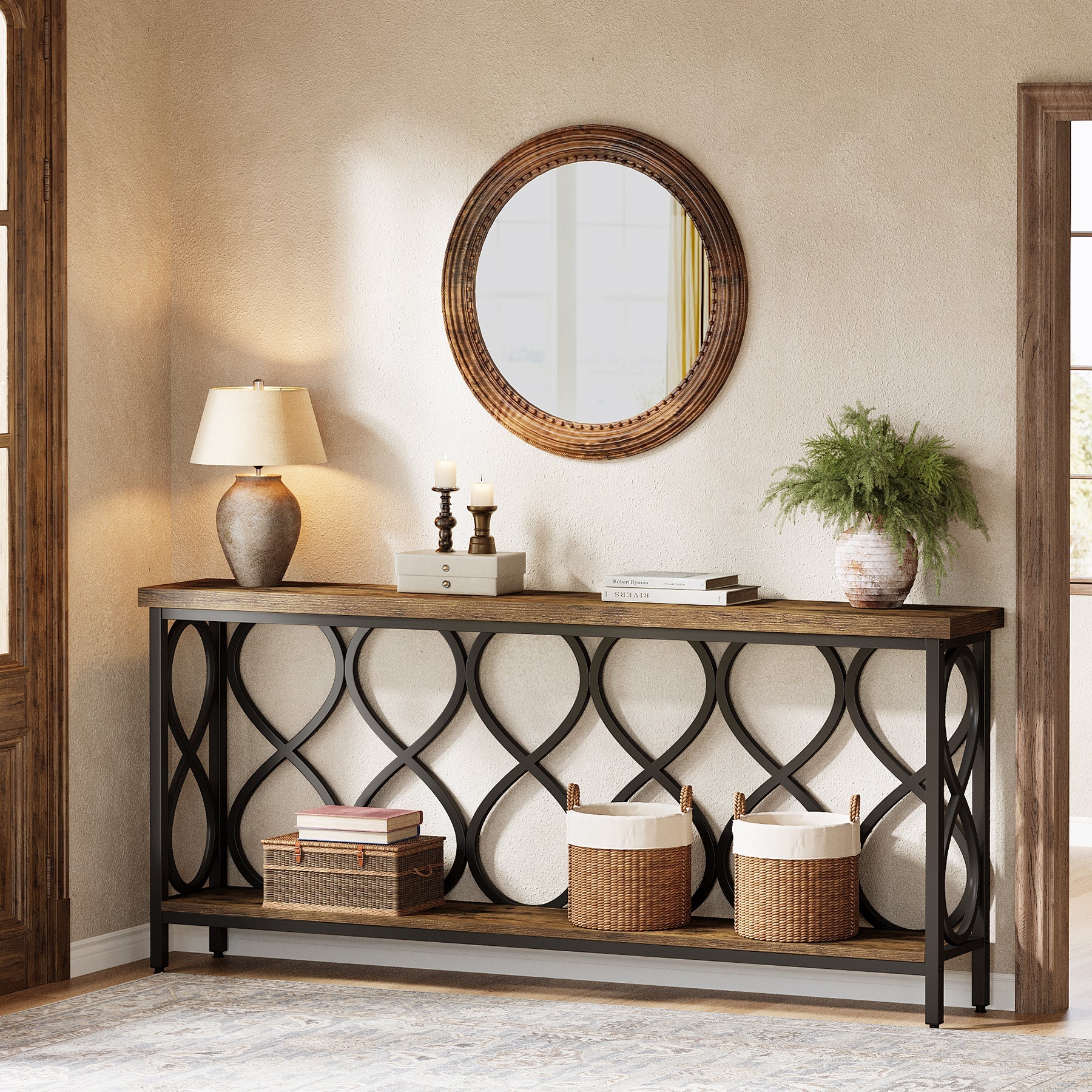 70.9" Console Table, Industrial Sofa Table 2-Tier Entryway Accent Table - Image 5