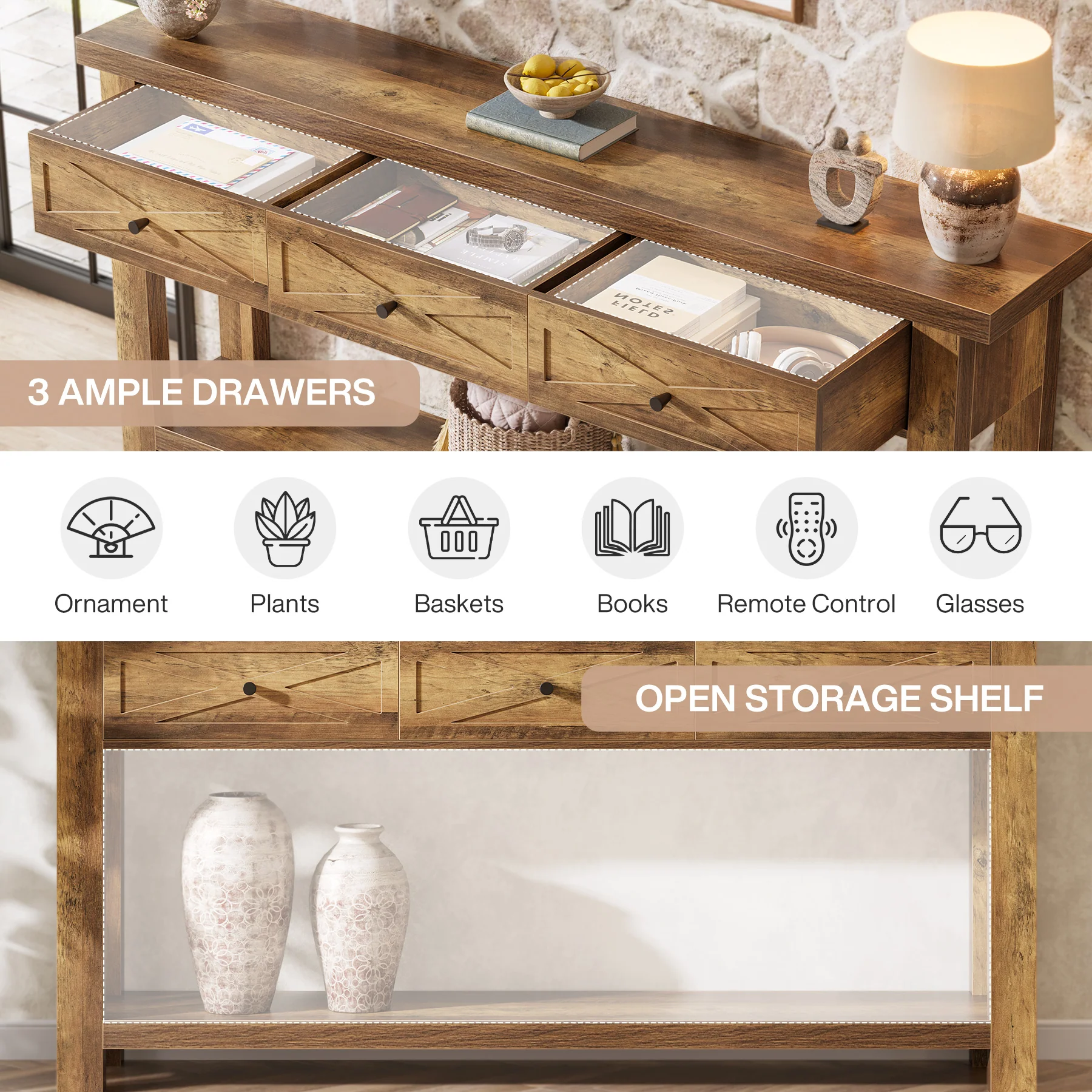 70.9” Console Table with 3 Drawers, Narrow Entryway Table with Storage Shelf - Image 7