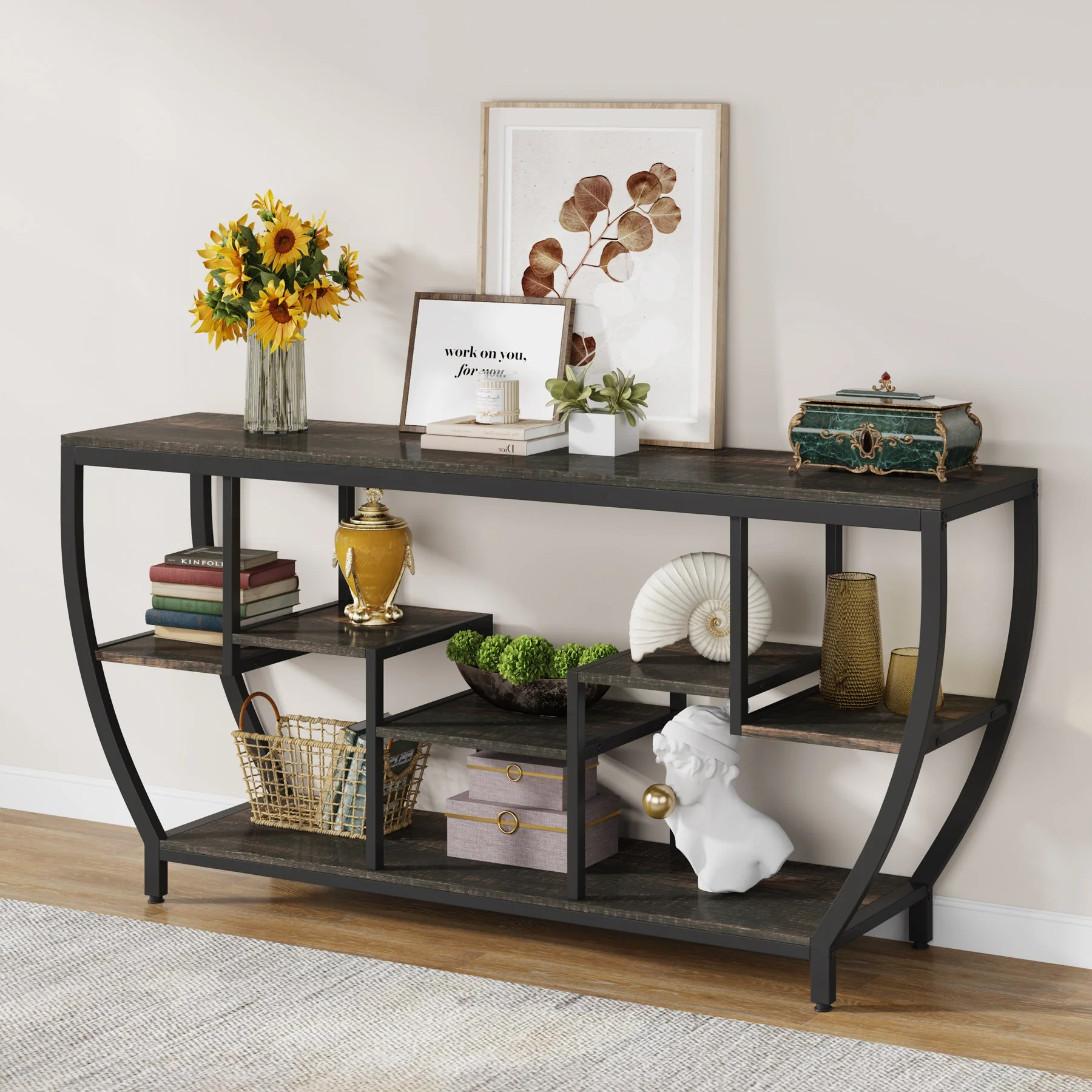 Industrial Console Table, 70.9" Entryway Sofa Table with Shelves - Image 10