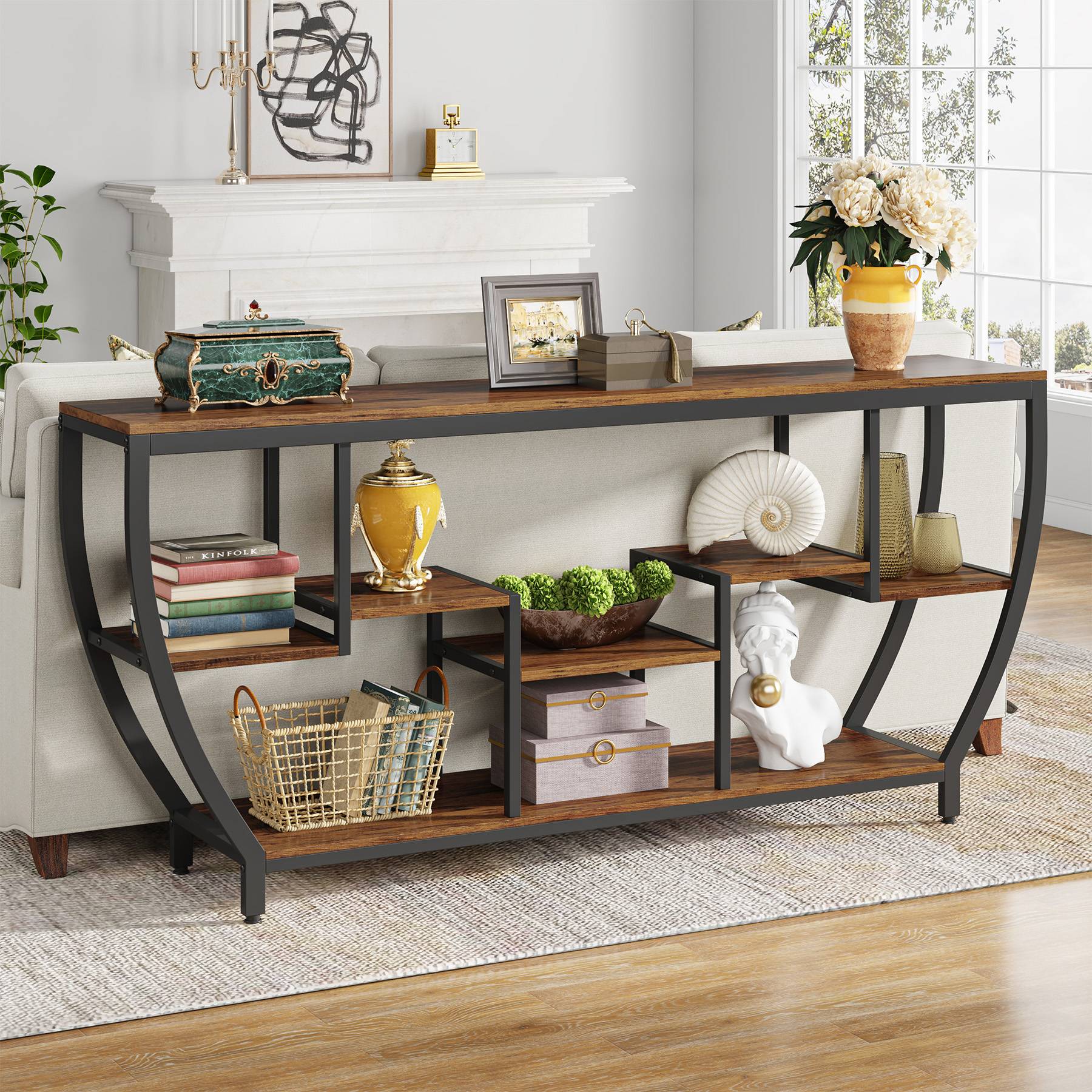 Industrial Console Table, 70.9" Entryway Sofa Table with Shelves - Image 3