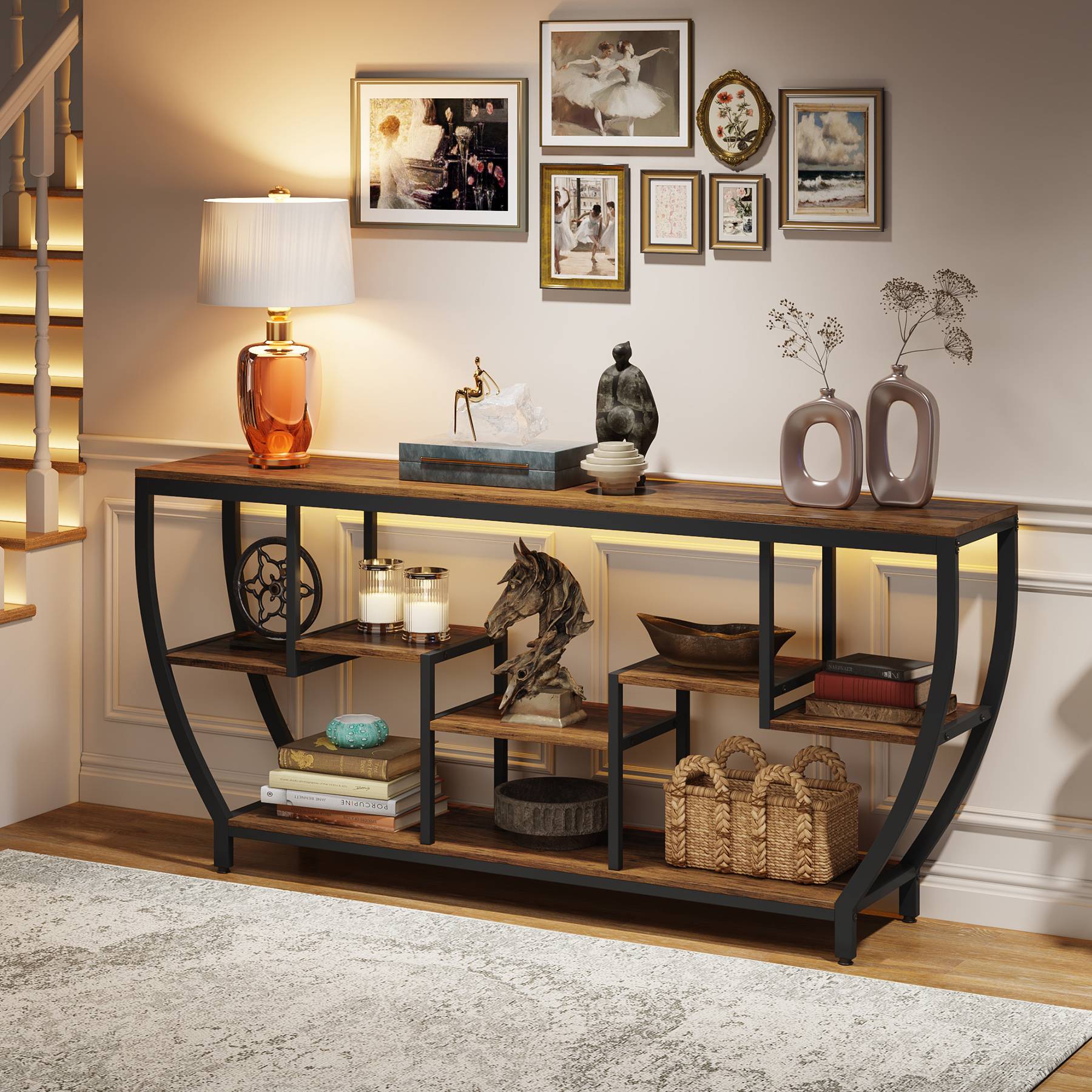 Industrial Console Table, 70.9" Entryway Sofa Table with Shelves - Image 5