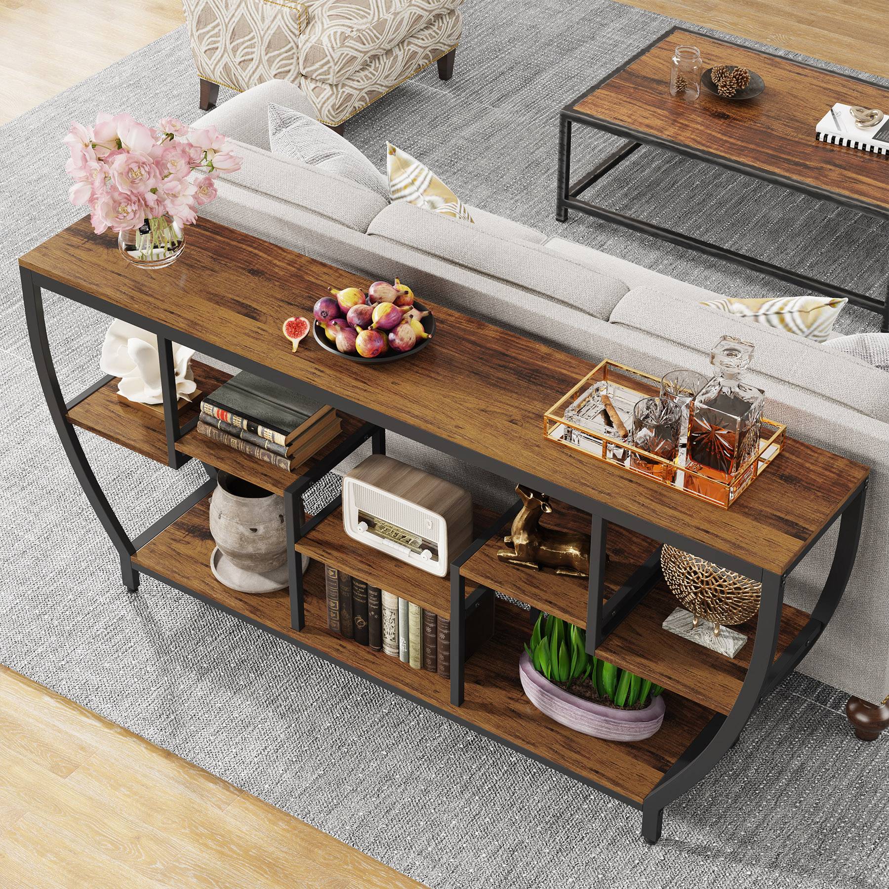 Industrial Console Table, 70.9" Entryway Sofa Table with Shelves - Image 6