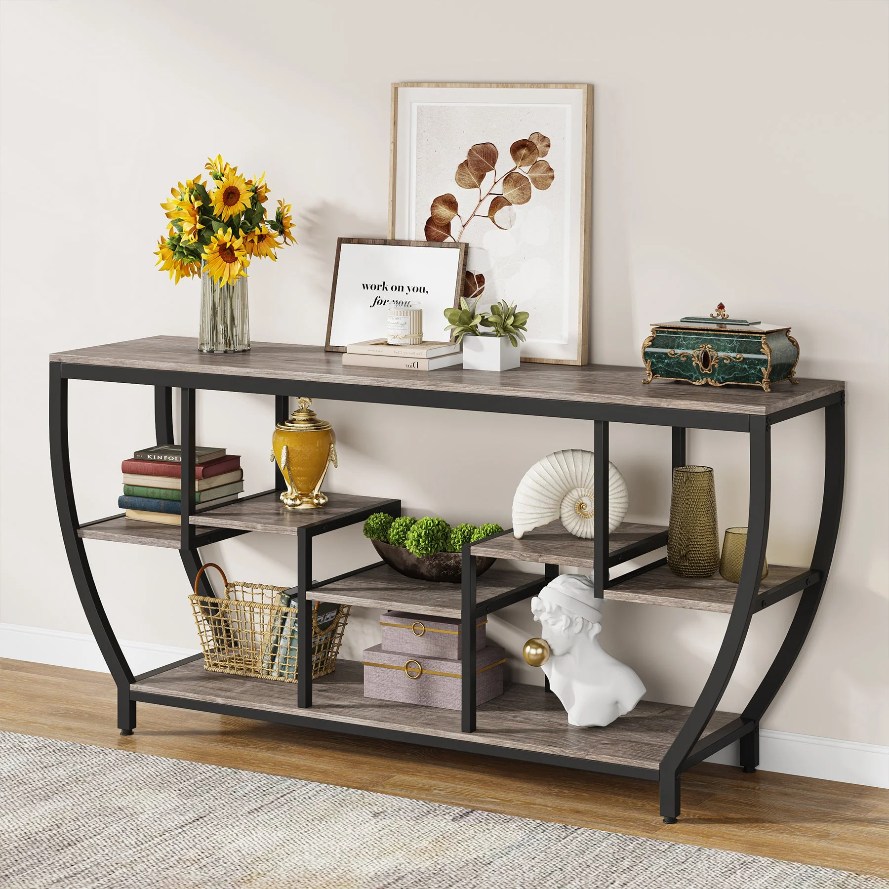 Industrial Console Table, 70.9" Entryway Sofa Table with Shelves - Image 8