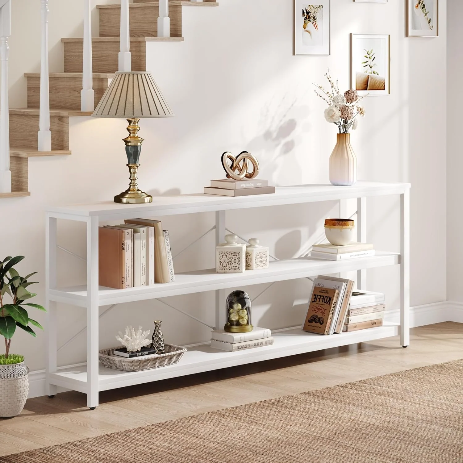 Tribesigns 70.9-Inch Extra Long Console Table, 3-Tier Industrial Sofa Table with Storage - Image 10