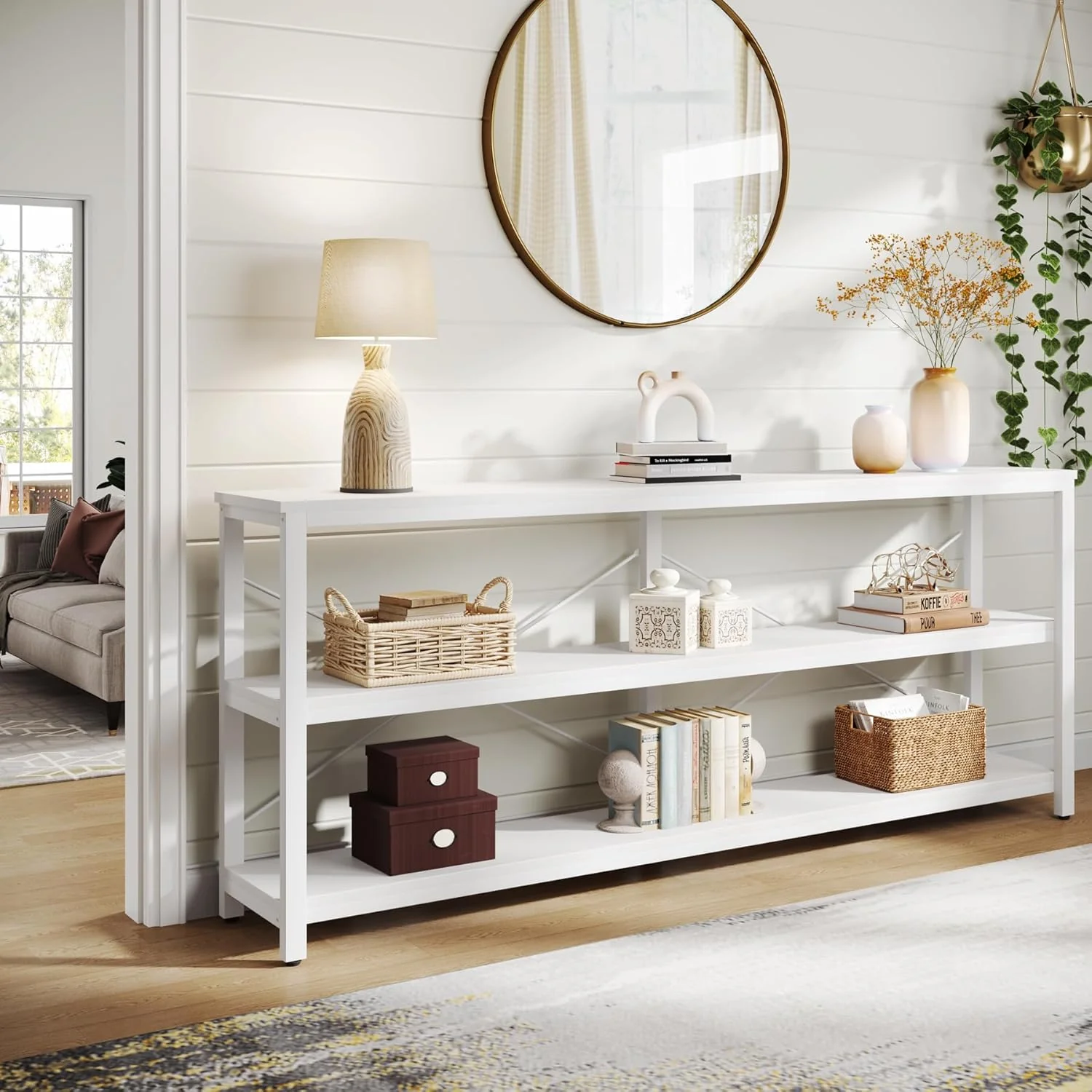 Tribesigns 70.9-Inch Extra Long Console Table, 3-Tier Industrial Sofa Table with Storage - Image 11