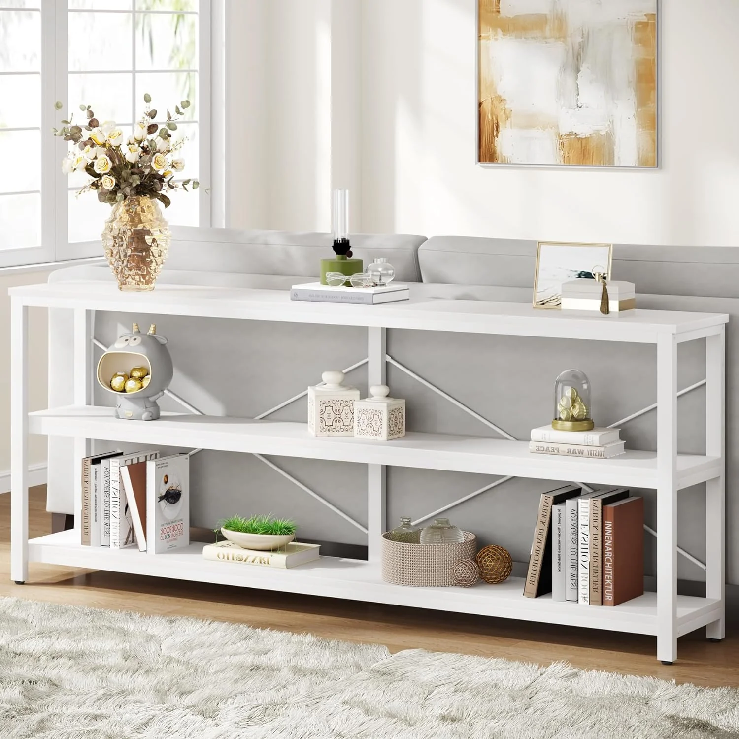 Tribesigns 70.9-Inch Extra Long Console Table, 3-Tier Industrial Sofa Table with Storage - Image 12