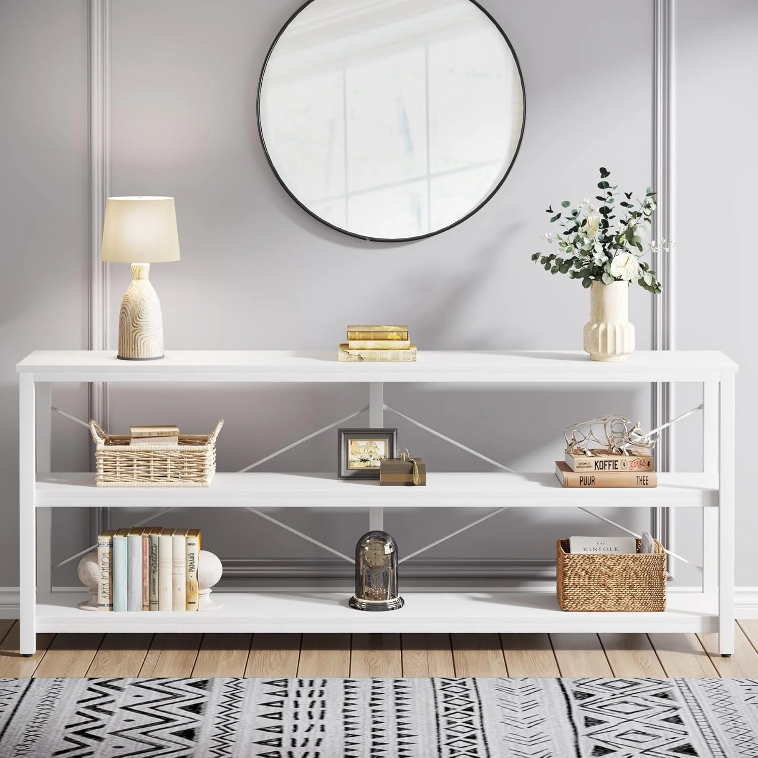 Tribesigns 70.9-Inch Extra Long Console Table, 3-Tier Industrial Sofa Table with Storage - Image 13
