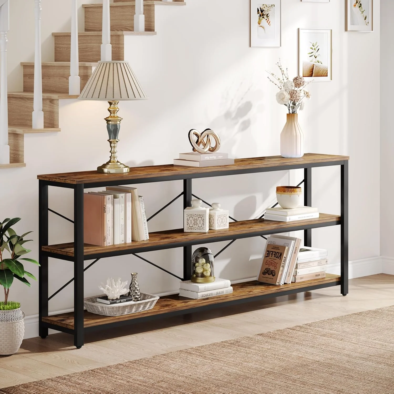 Tribesigns 70.9-Inch Extra Long Console Table, 3-Tier Industrial Sofa Table with Storage - Image 3