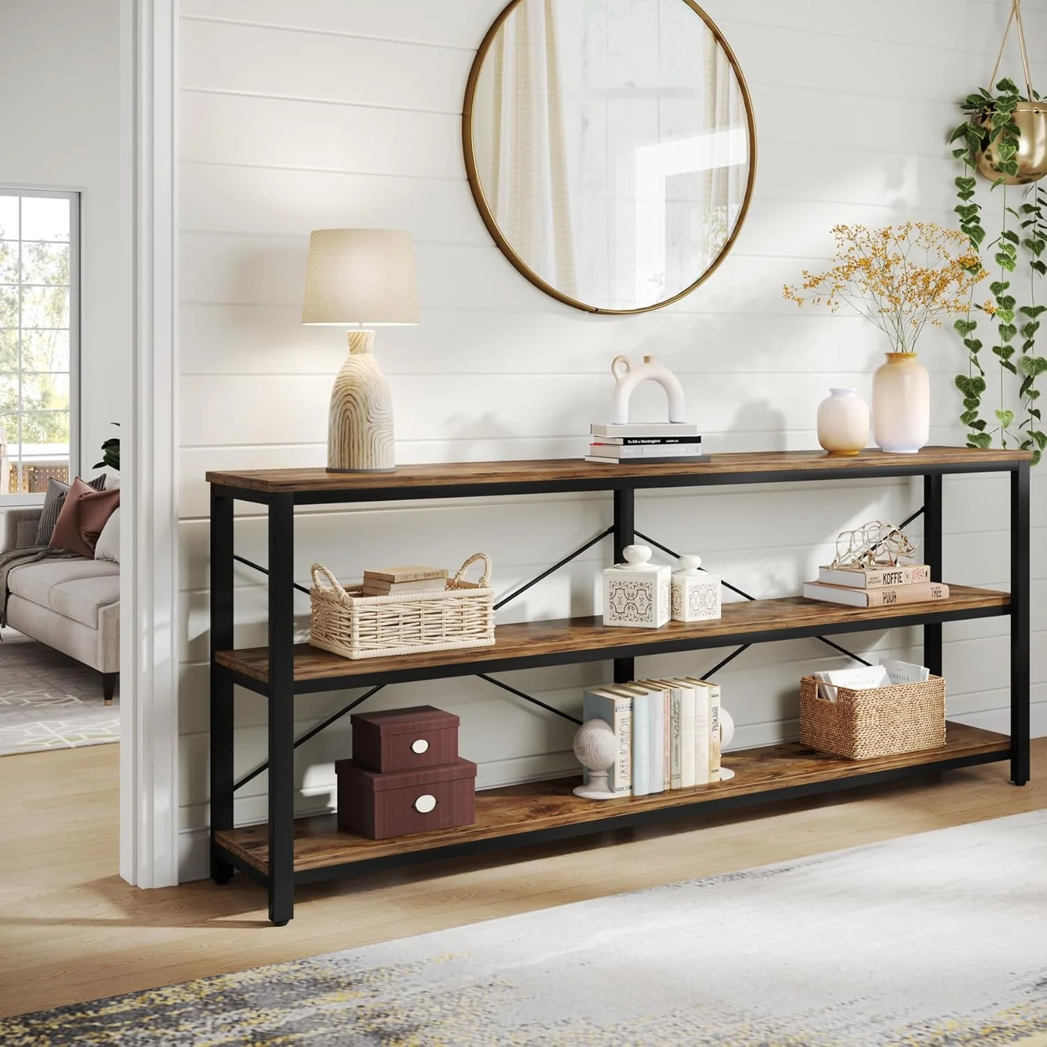Tribesigns 70.9-Inch Extra Long Console Table, 3-Tier Industrial Sofa Table with Storage - Image 4