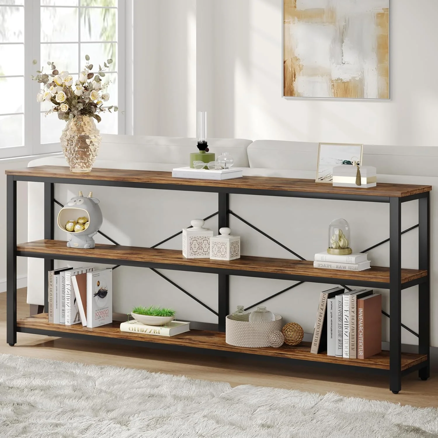Tribesigns 70.9-Inch Extra Long Console Table, 3-Tier Industrial Sofa Table with Storage - Image 5
