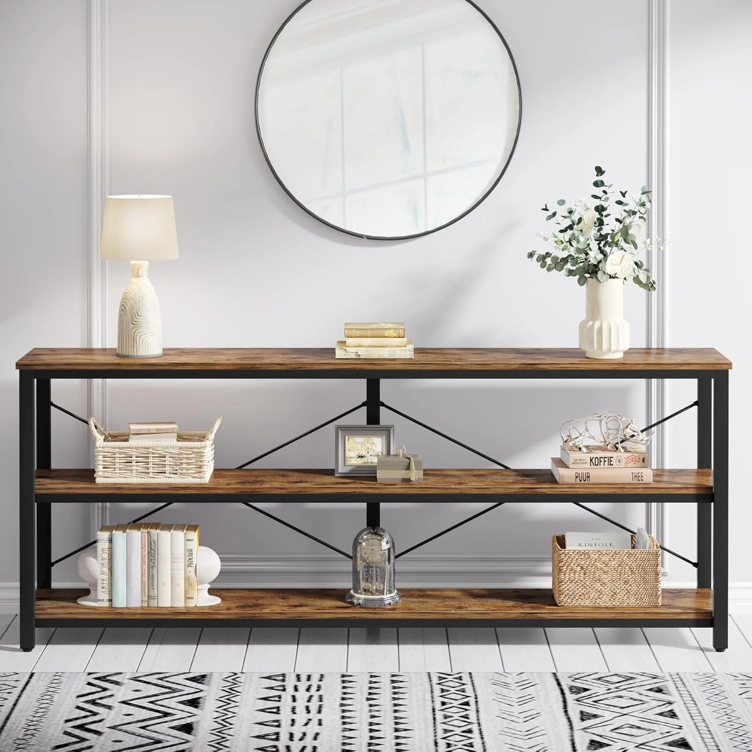 Tribesigns 70.9-Inch Extra Long Console Table, 3-Tier Industrial Sofa Table with Storage - Image 7
