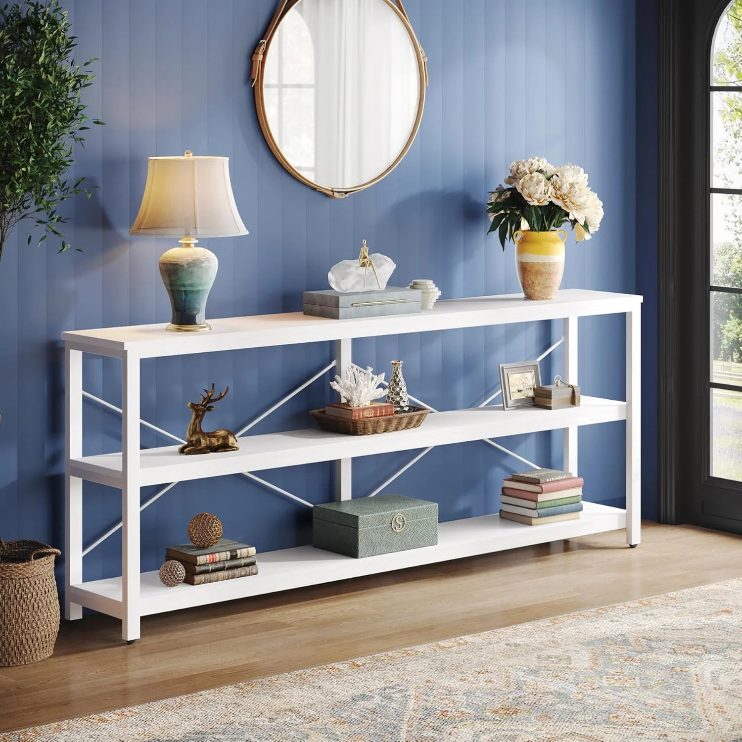 Tribesigns 70.9-Inch Extra Long Console Table, 3-Tier Industrial Sofa Table with Storage - Image 8