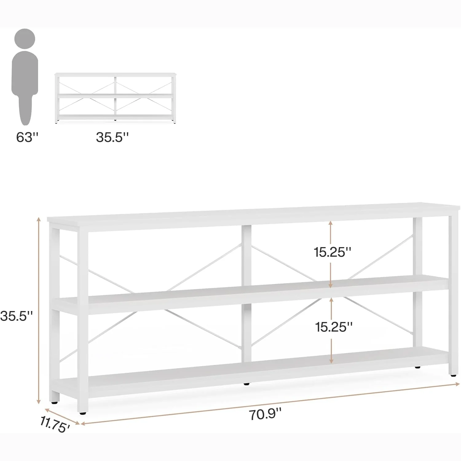 Tribesigns 70.9-Inch Extra Long Console Table, 3-Tier Industrial Sofa Table with Storage - Image 9