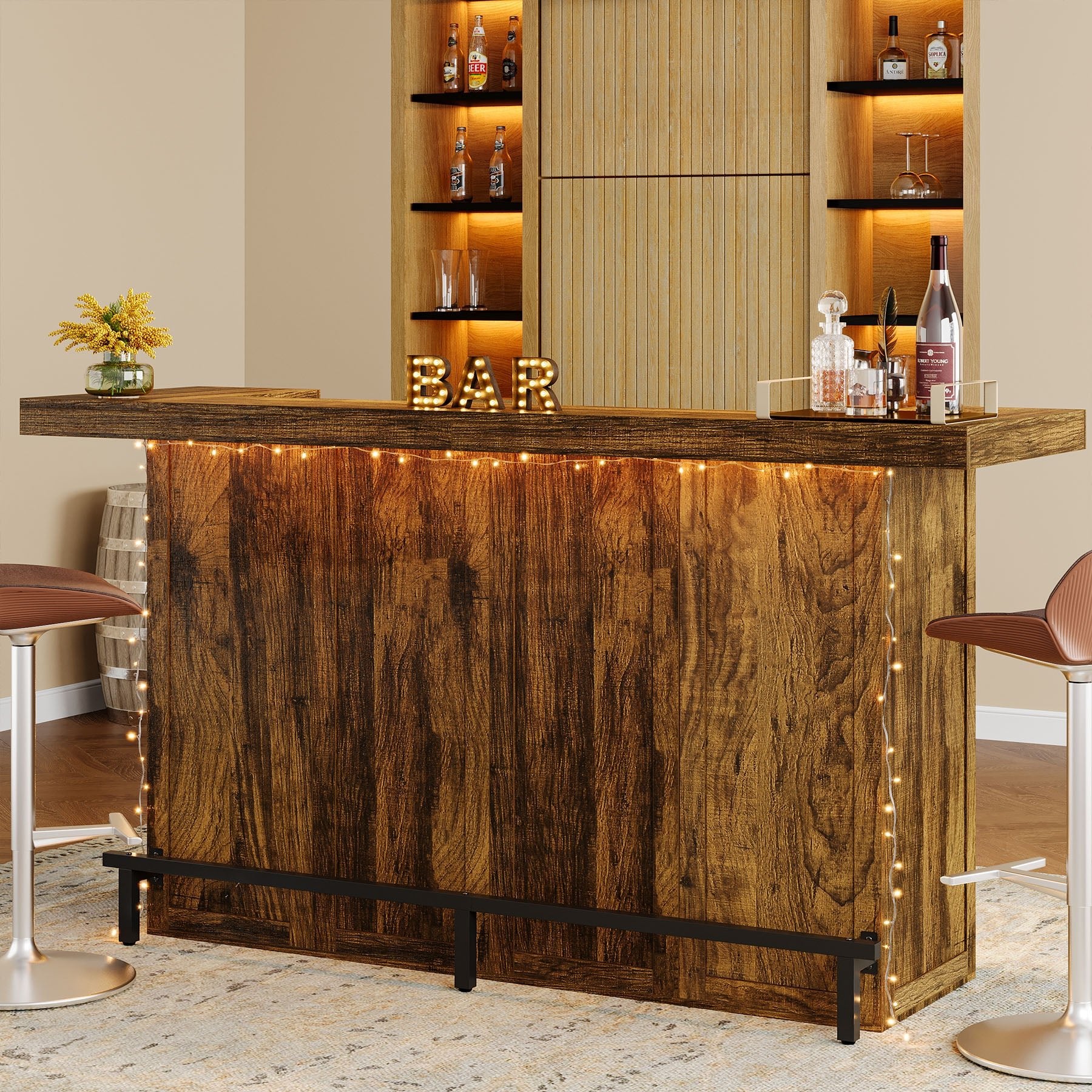 70.9" Bar Table, Modern Liquor Cabinet with 4-Tier Storage Shelves - Image 12