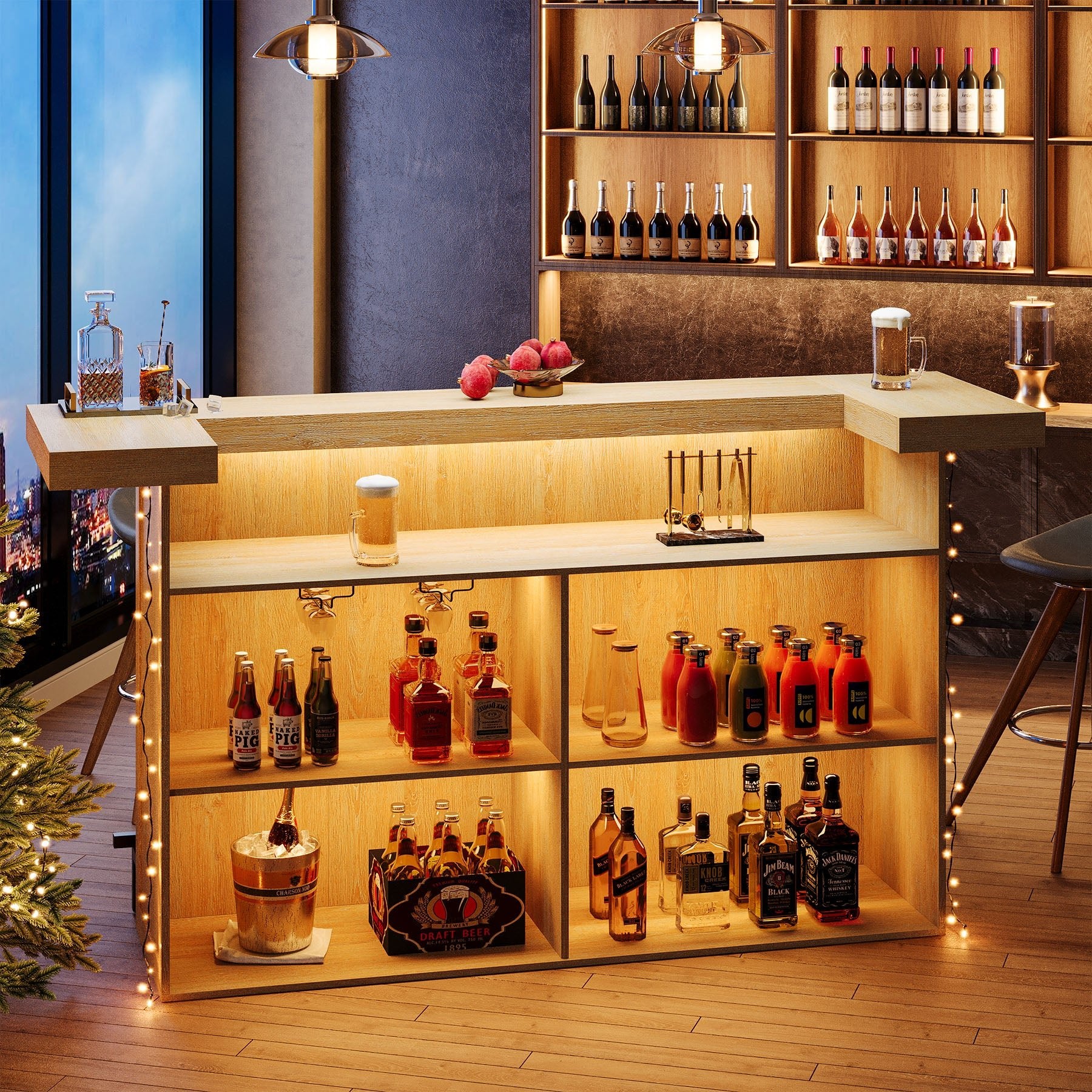 70.9" Bar Table, Modern Liquor Cabinet with 4-Tier Storage Shelves - Image 3