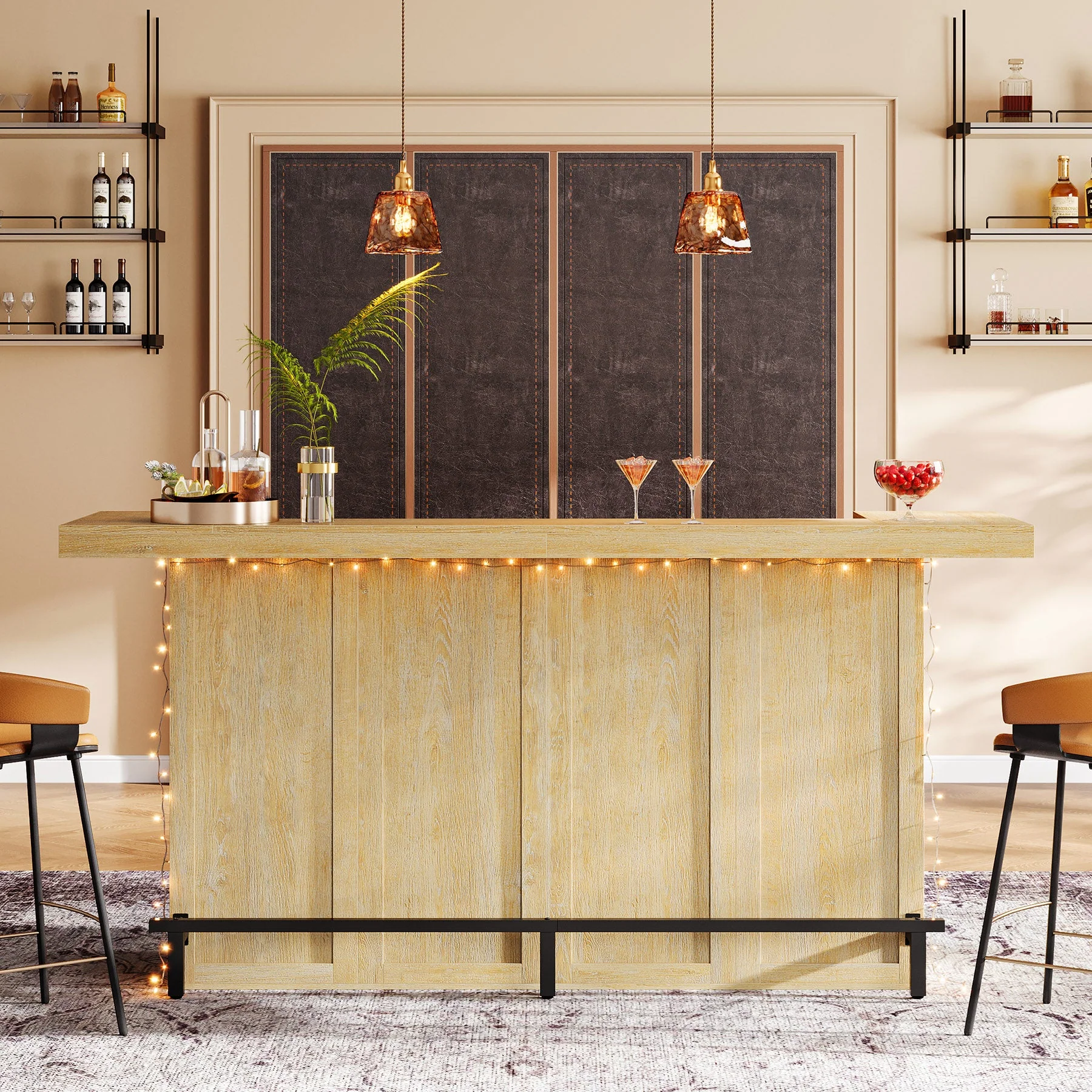 70.9" Bar Table, Modern Liquor Cabinet with 4-Tier Storage Shelves - Image 4