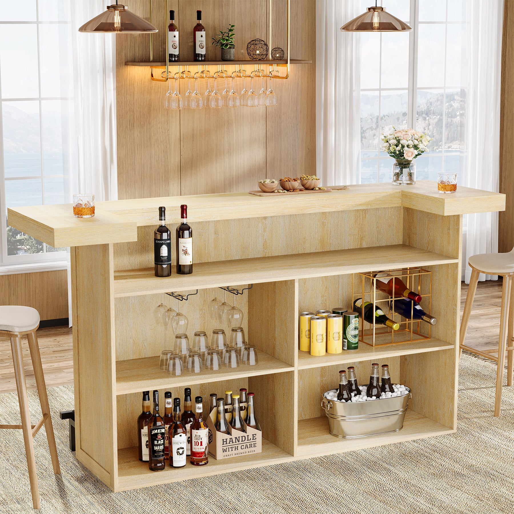 70.9" Bar Table, Modern Liquor Cabinet with 4-Tier Storage Shelves - Image 5