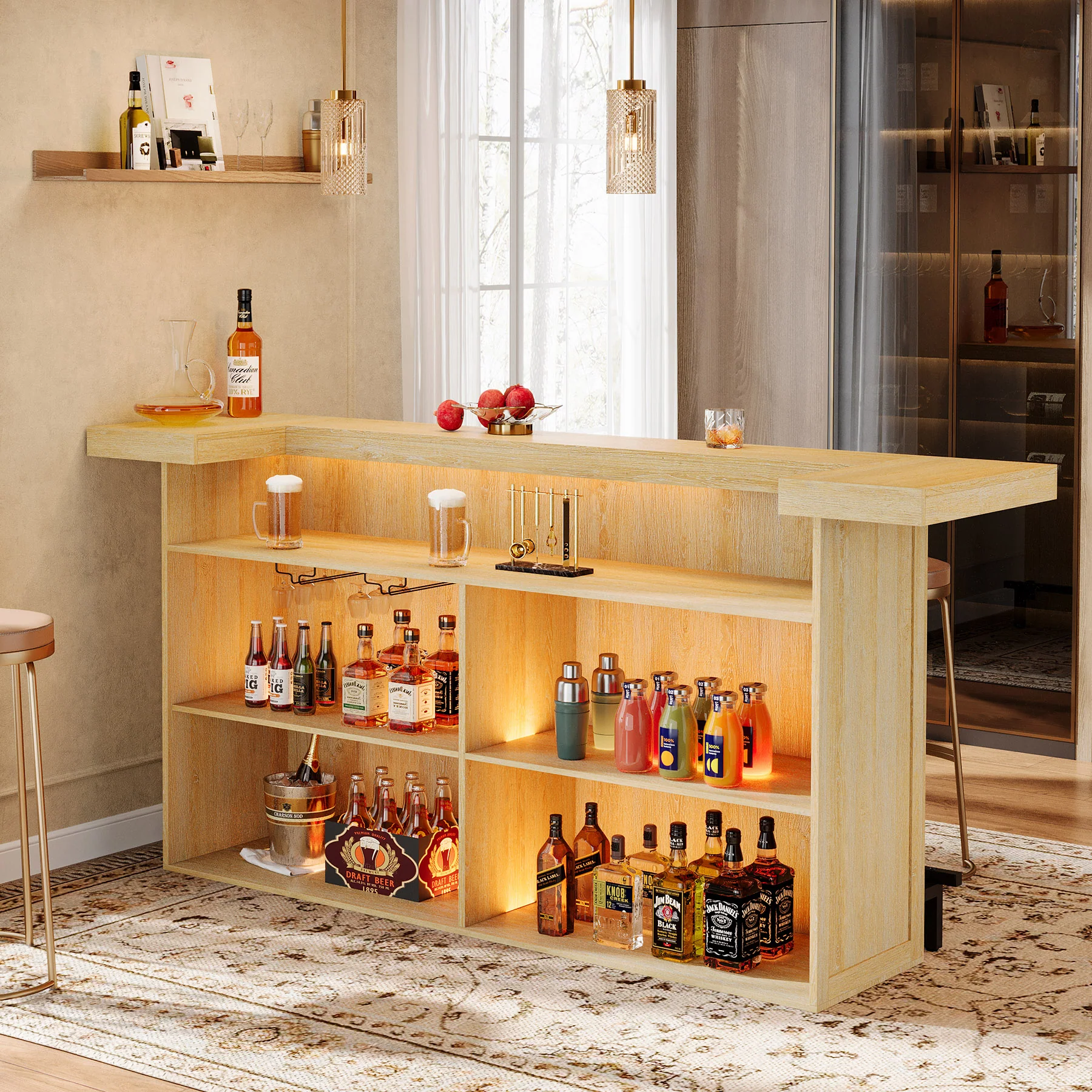 70.9" Bar Table, Modern Liquor Cabinet with 4-Tier Storage Shelves - Image 6