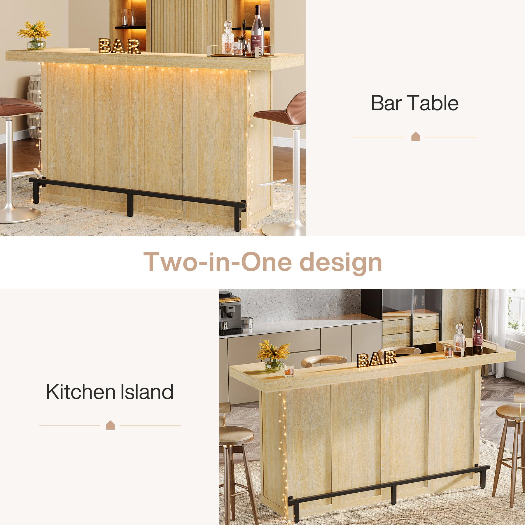 70.9" Bar Table, Modern Liquor Cabinet with 4-Tier Storage Shelves - Image 8