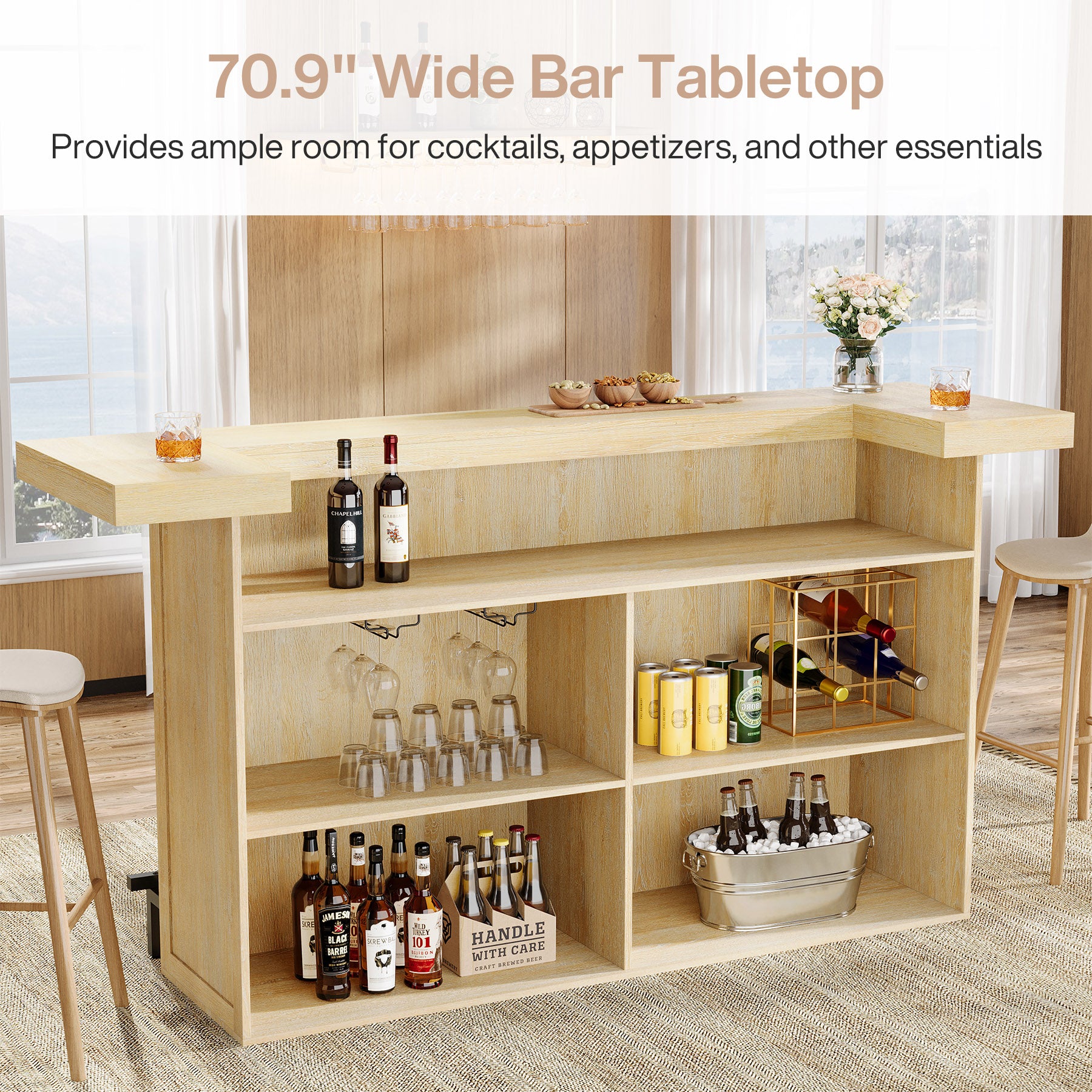 70.9" Bar Table, Modern Liquor Cabinet with 4-Tier Storage Shelves - Image 9