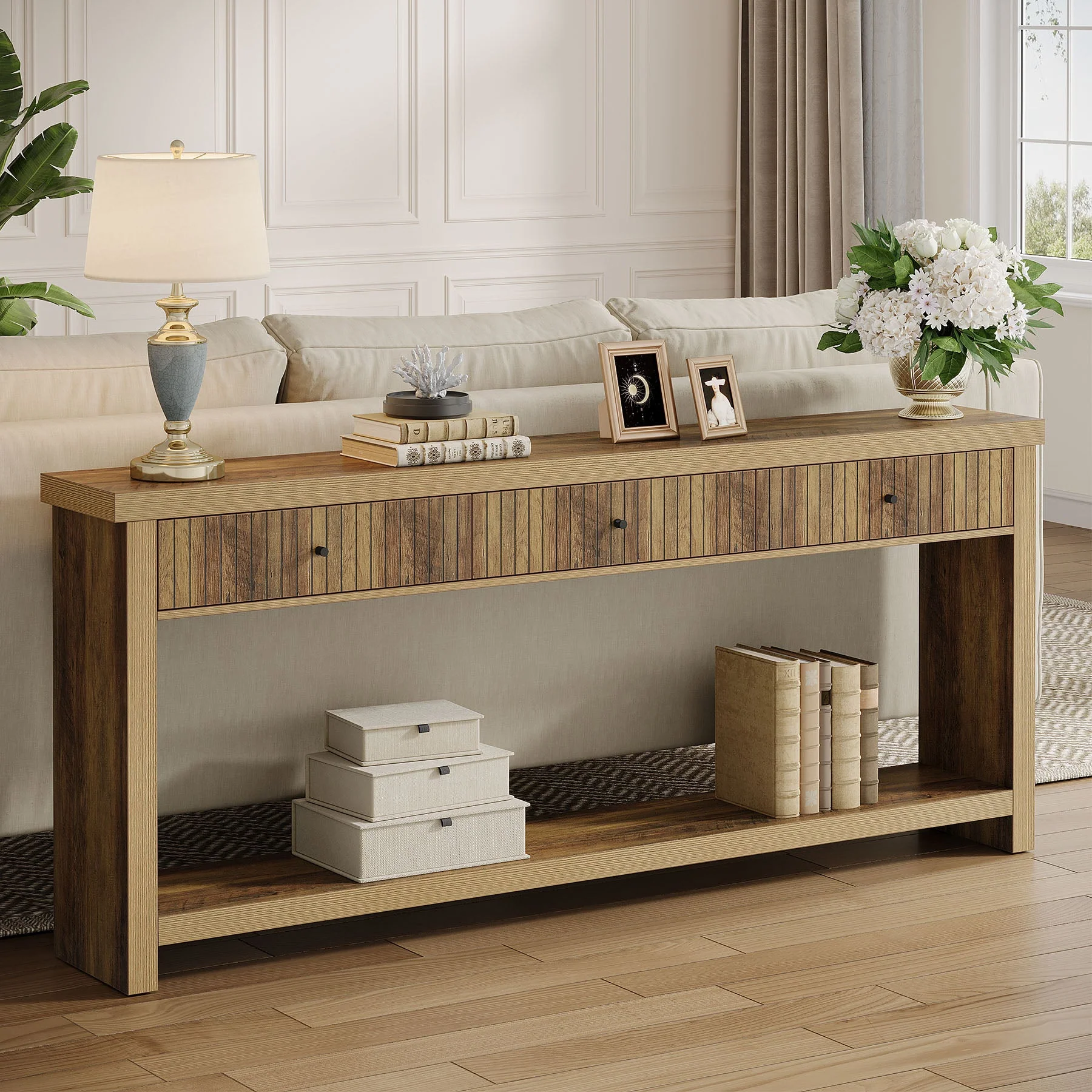 70.9" Console Table, Long Wooden Sofa Table with 3 Drawers - Image 8