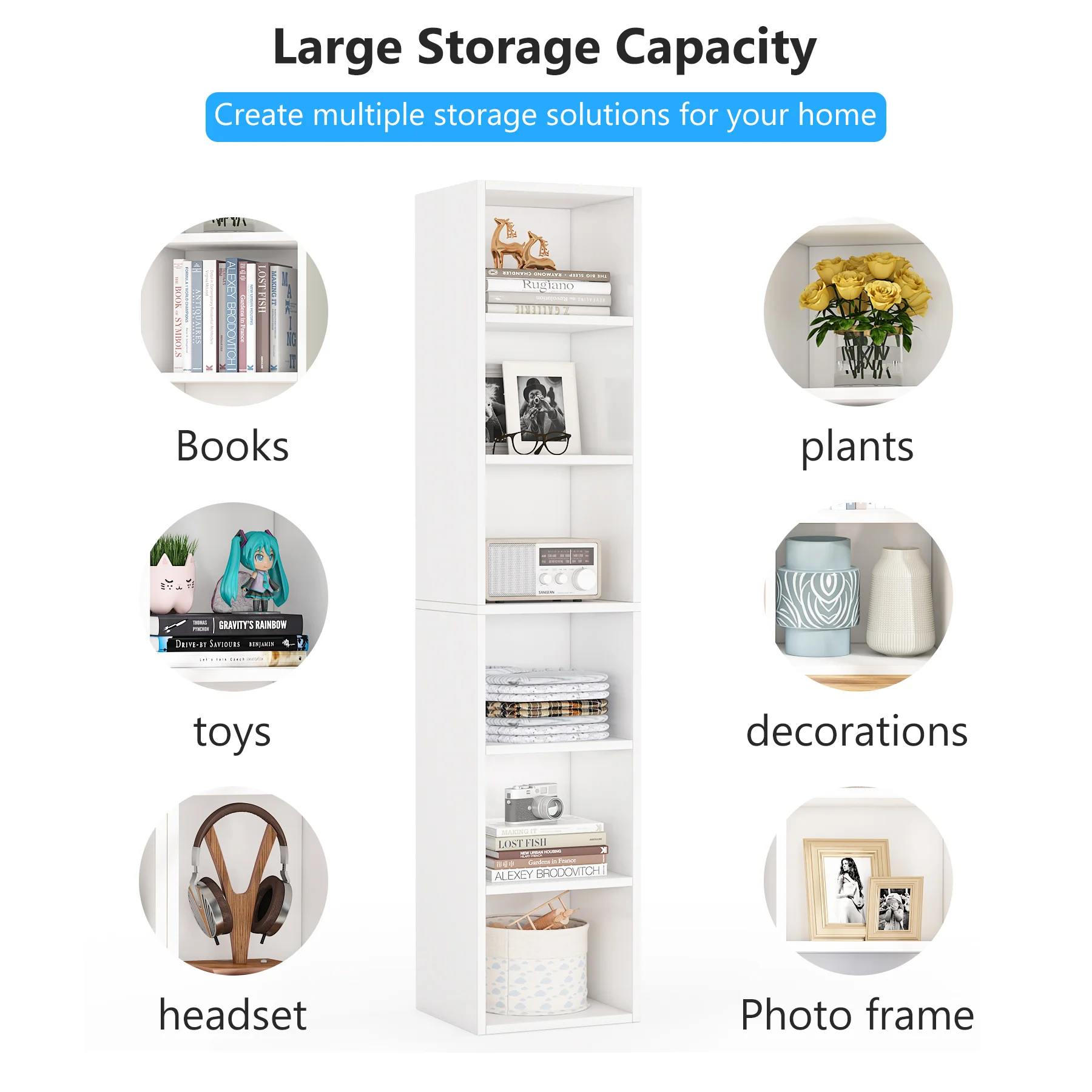 70.9" Corner Bookcase, Modern 6-Tier Narrow Cube Display Shelves - Image 6
