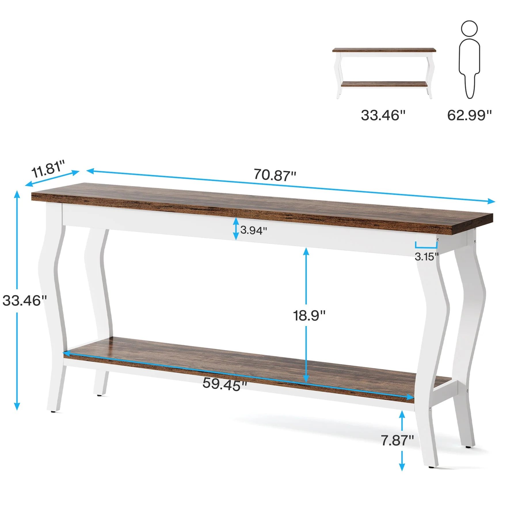 70.9" Console Table, Vintage Sofa Table with 2-Tier Storage - Image 2