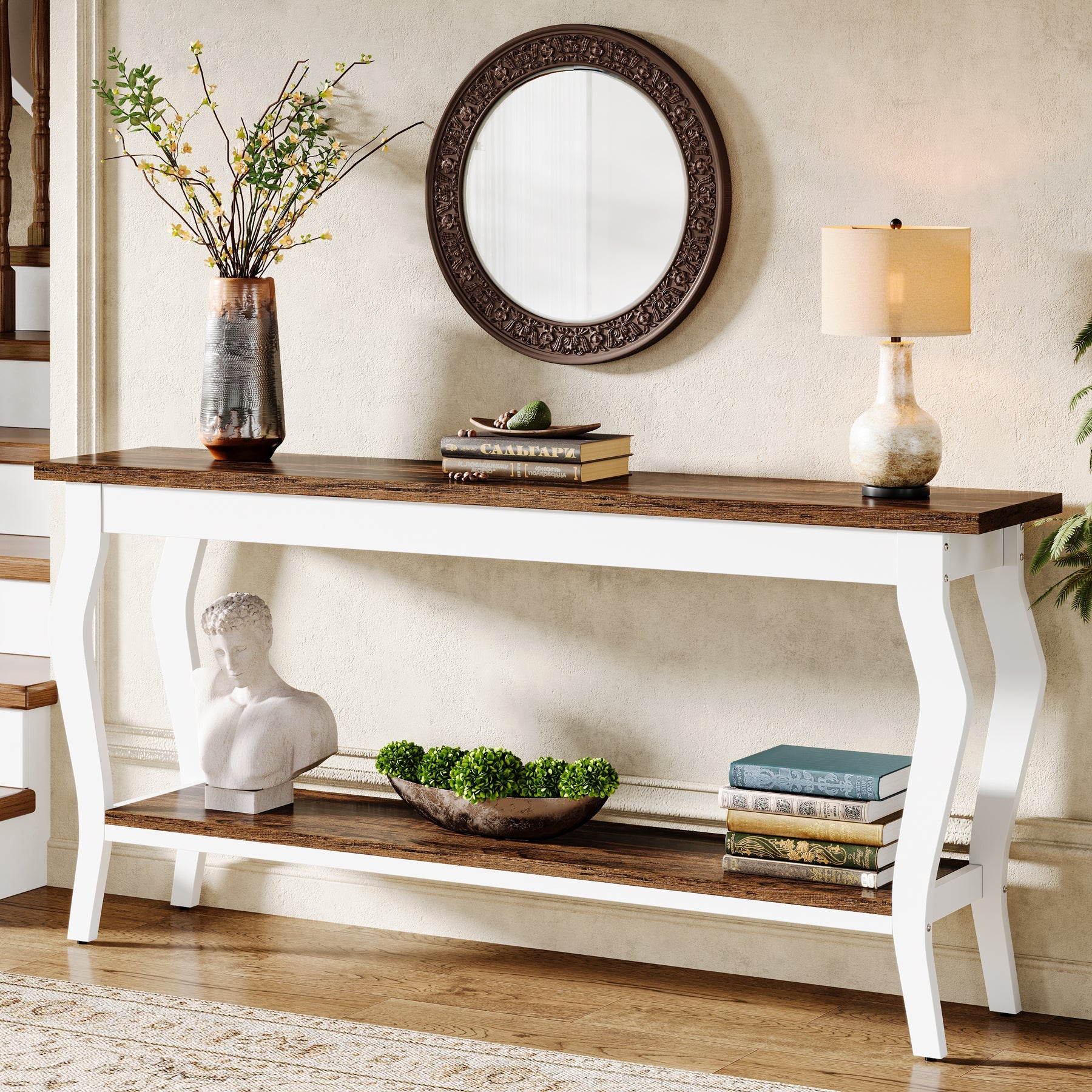 70.9" Console Table, Vintage Sofa Table with 2-Tier Storage - Image 3
