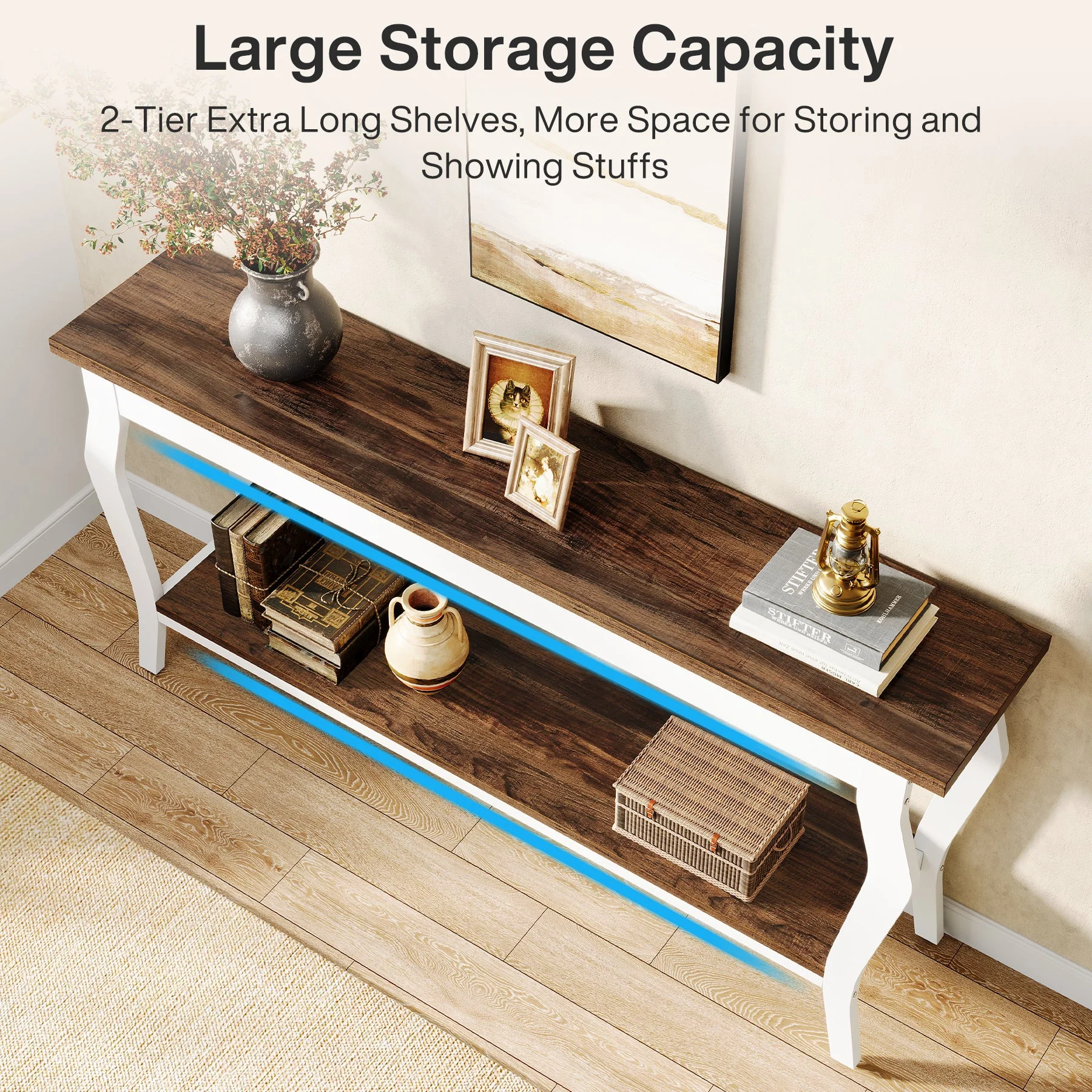 70.9" Console Table, Vintage Sofa Table with 2-Tier Storage - Image 6
