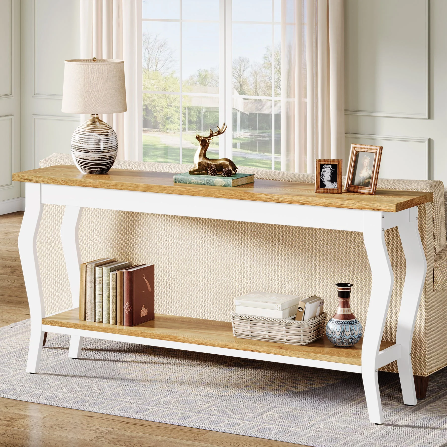 70.9" Console Table, Vintage Sofa Table with 2-Tier Storage - Image 7