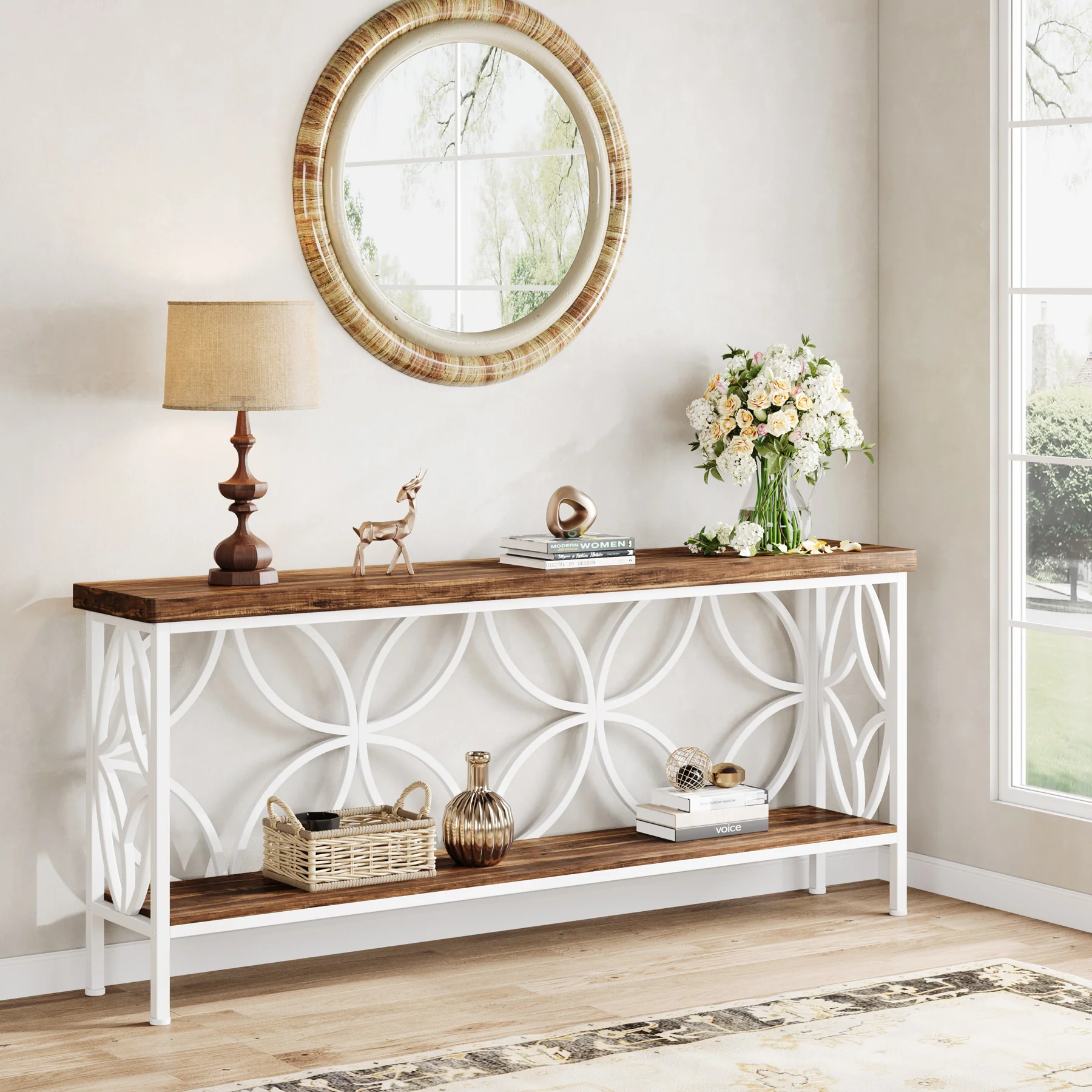 70.9" Sofa Table, 2-Tier Industrial Console Table Behind Couch - Image 11